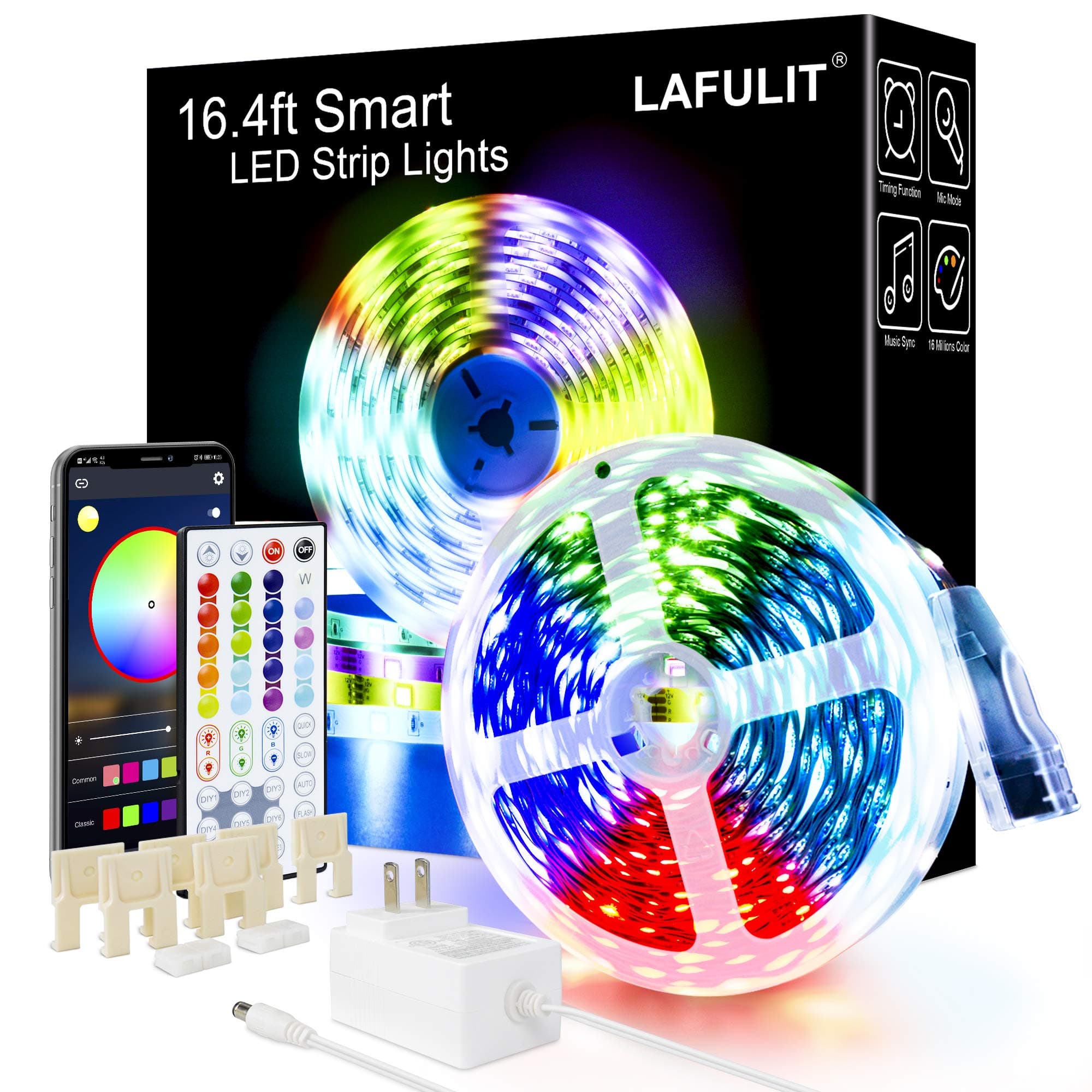 16.4ft Led Strip Lights, App and Remote Control Led Light Strips, Music Sync Color Changing SMD 5050 RGB Led Lights for Bedroom Room Home Decoration