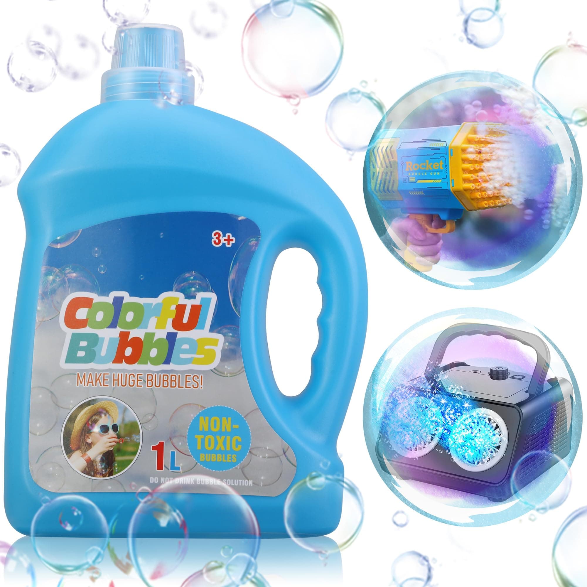 SHCKE Concentrated Bubbles, 1 L/ 33.8 OZ Bubble Refill for Bubble Machine, Safe and Fun, Easy to Use, Leak-Proof and Portable, Occasions