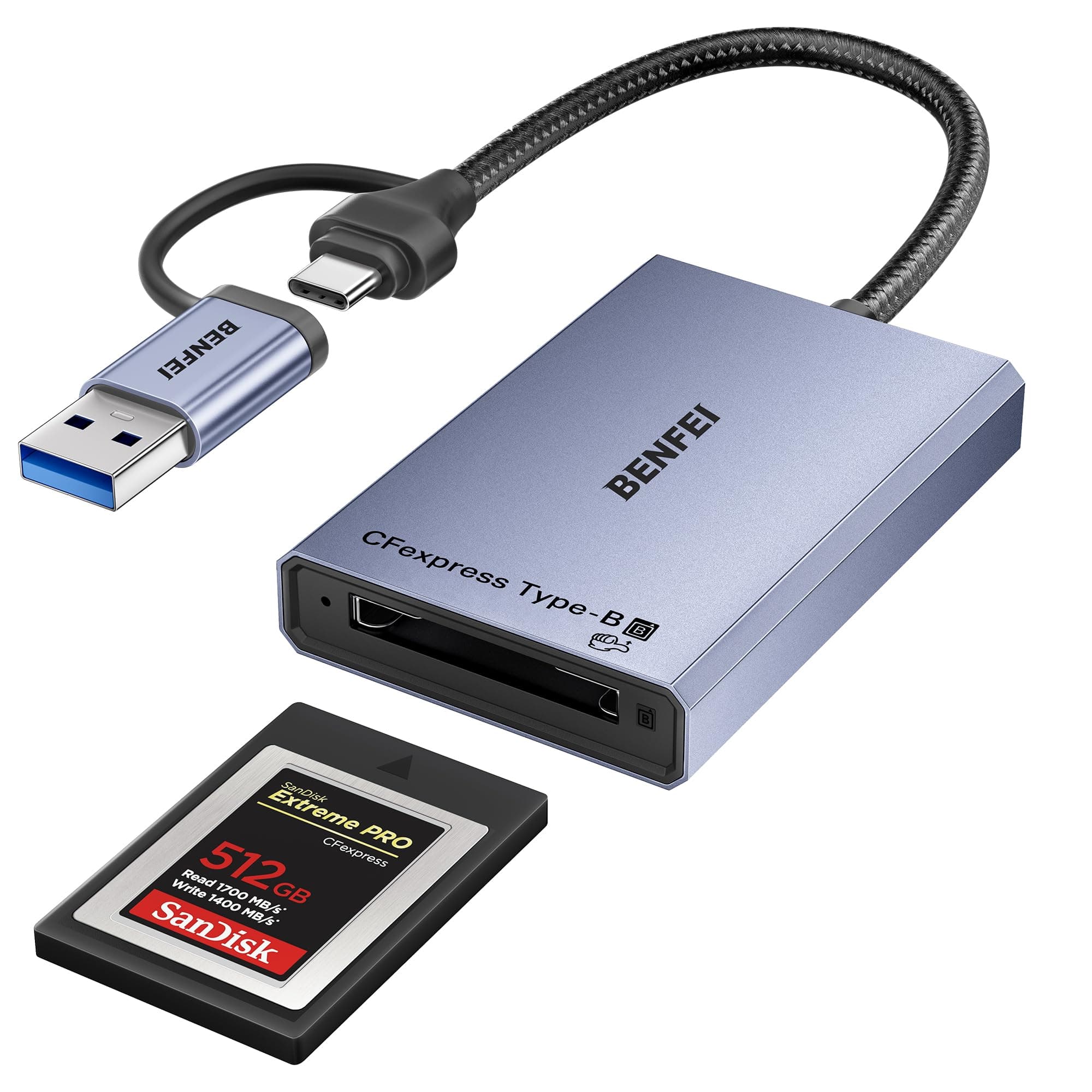 BENFEI CFexpress Type B Card Reader with USB 3.2 (Gen 2) 10Gbps, USB-C&USB-A 2-in-1 Type B CFexpress Adapter, Compatible with Windows/Mac/Linux/Android