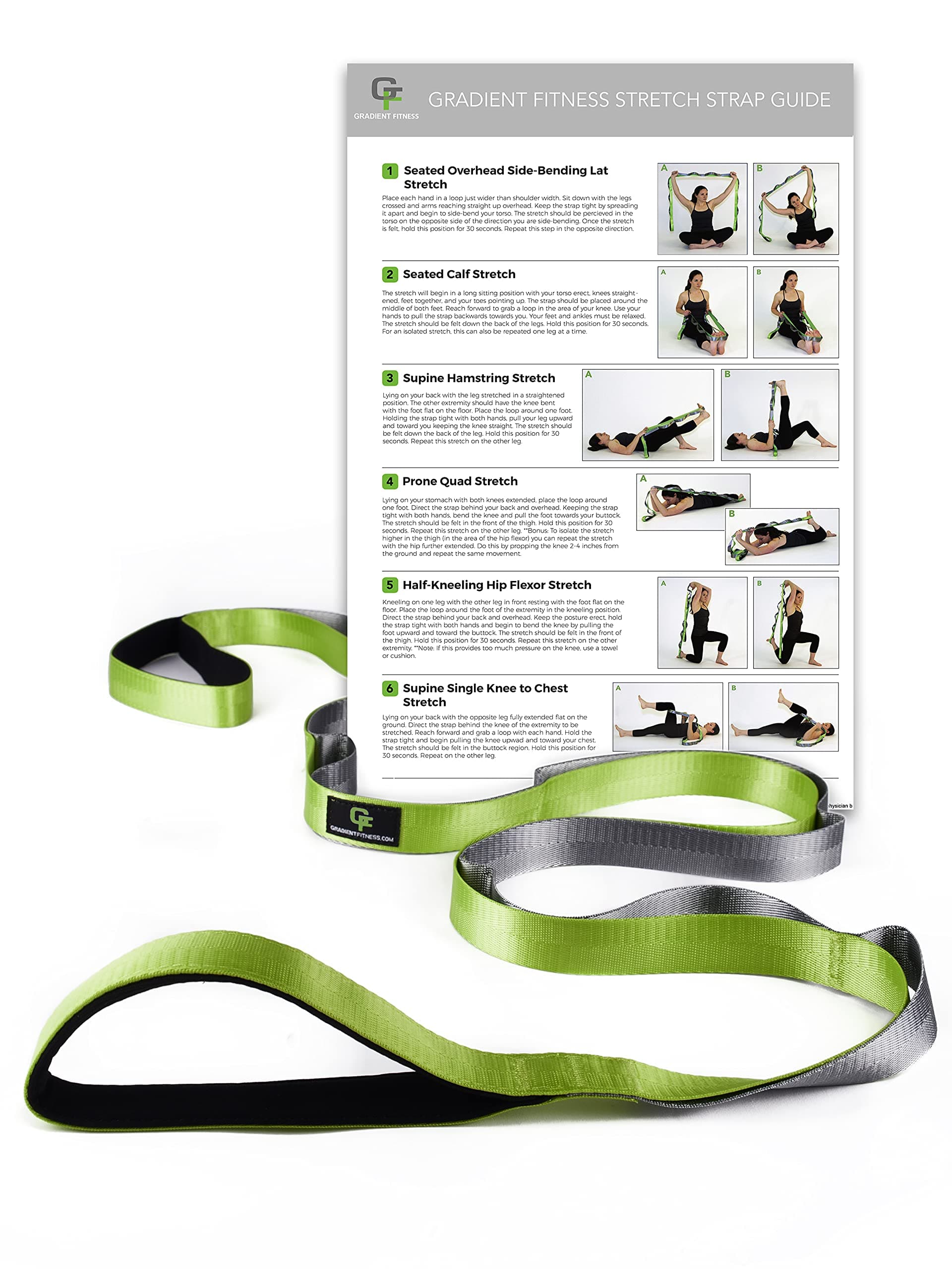Gradient Fitness Stretching Strap for Physical Therapy, 12 Multi-Loop Stretch Strap 1" W x 8' L, Neoprene Handles, Physical Therapy Equipment, Yoga Straps for Stretching, Leg Stretcher.