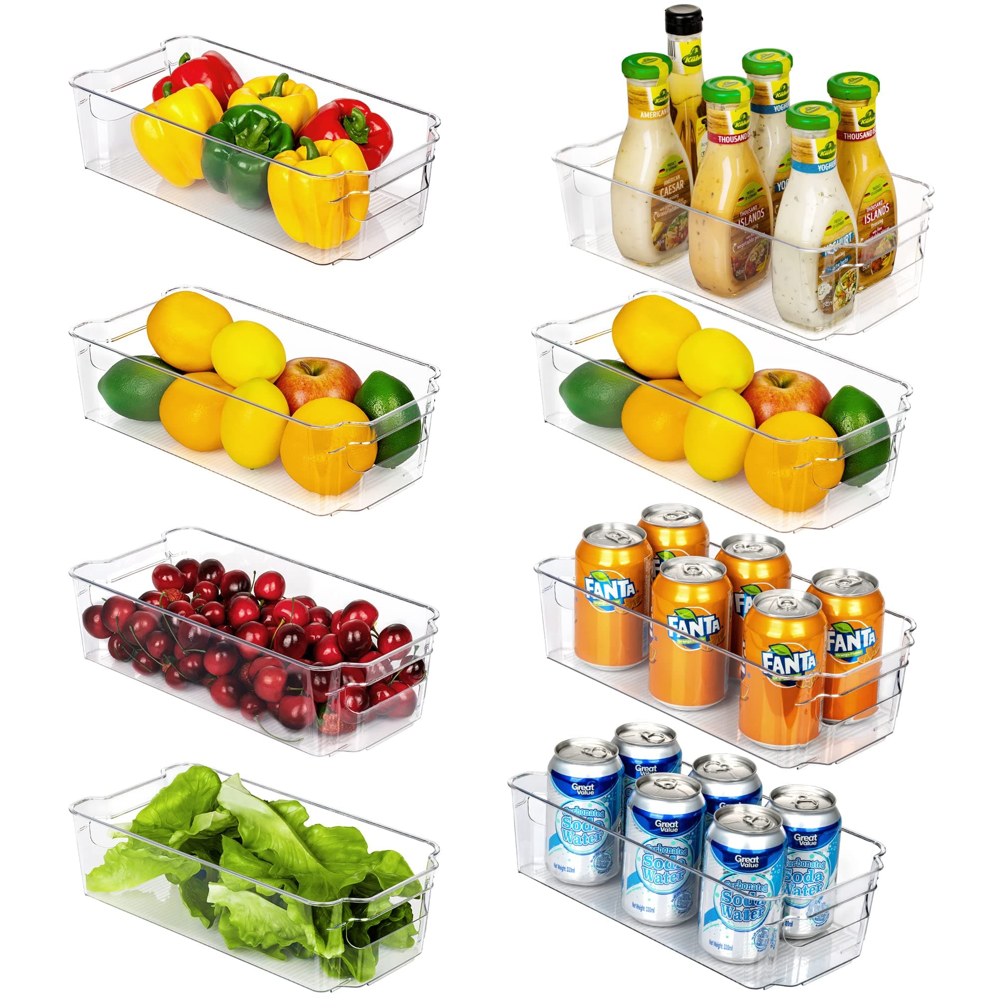 8 PCS Clear Stackable Pantry Organizers and Storage Bins, Plastic Containers Boxes for Shelves Cupboard, Fridge, Kitchen, BPA Free