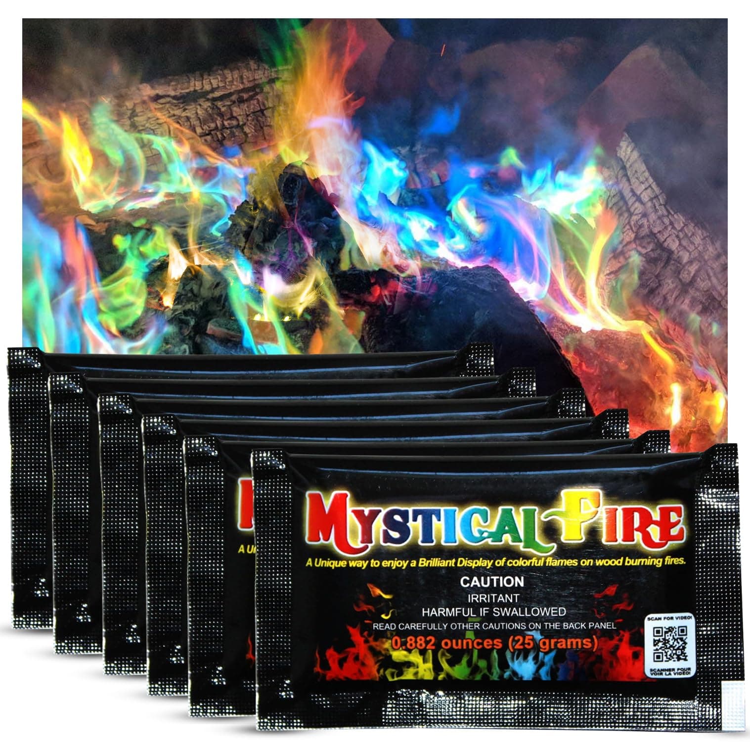 Mystical Fire Color Changing Packets Fire Pits Campfire Enchanted Multi-Color Magical Fun for Indoor Fireplace or Outdoor Use- Pulsating Flame Colorant- 0.882 Ounces 50pk