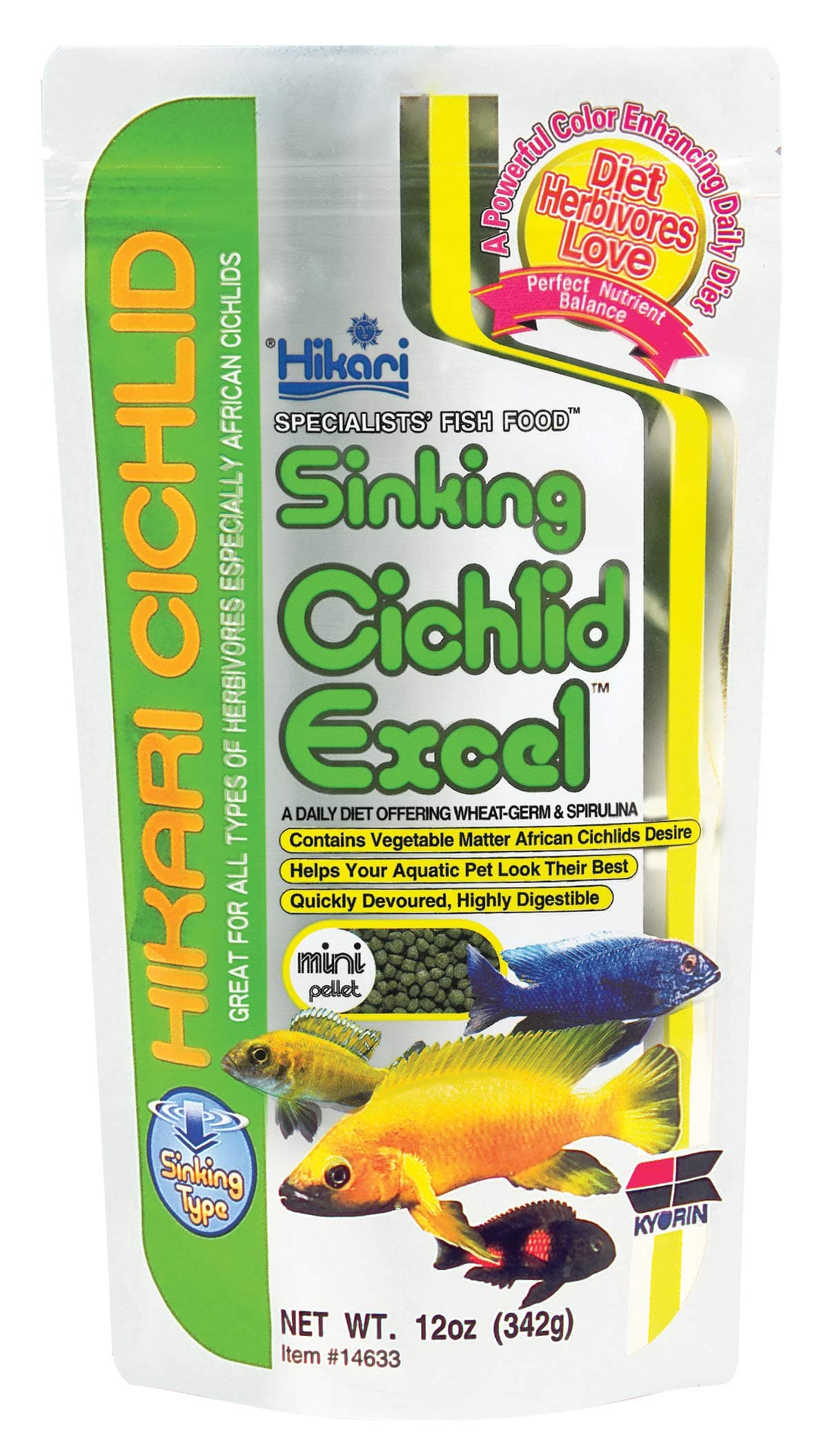 12-Ounce Cichlid Excel Sinking Pellets for Pets, Mini
