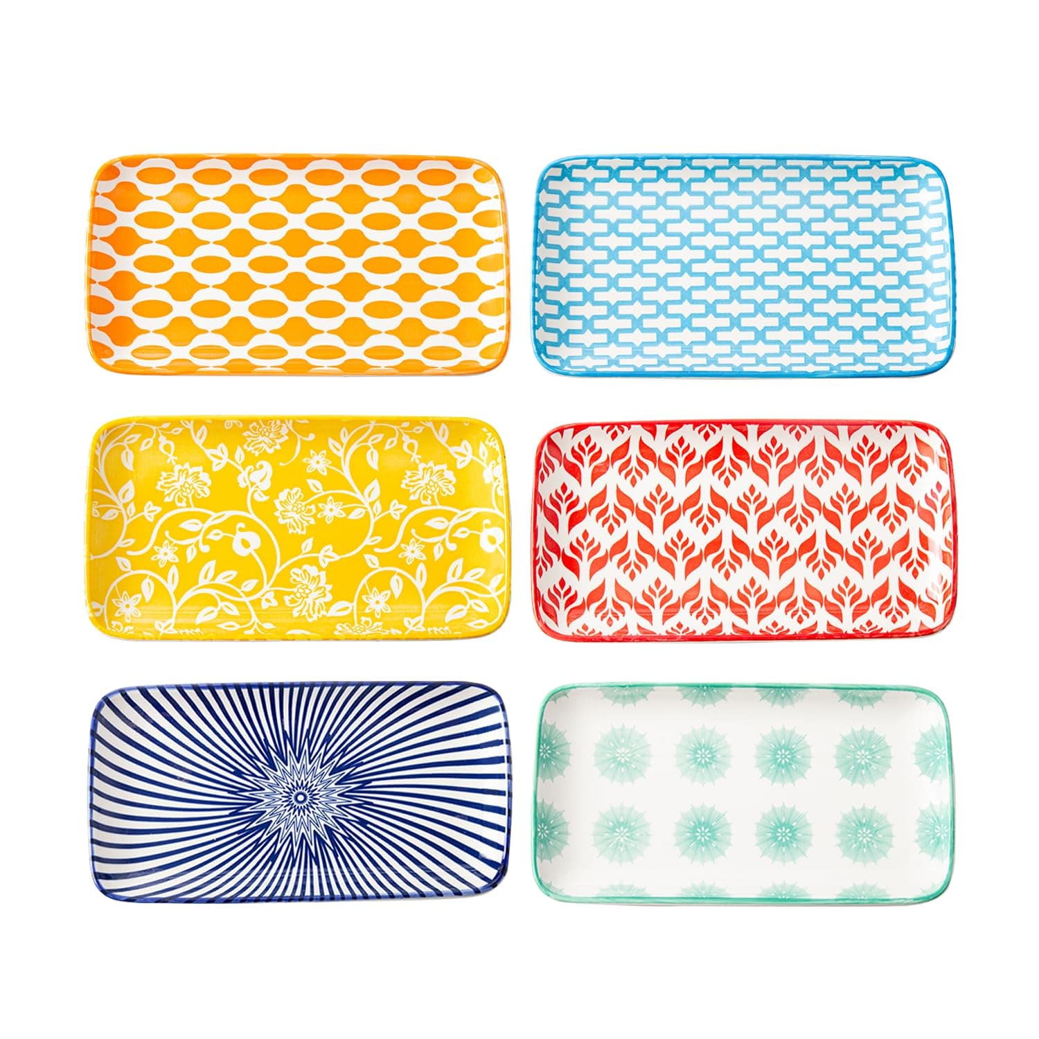 Ceramic Rectangle Salad Plates Set - 8.1" x 4.5" Rectangular Serving Platter - Serving Trays for Sushi Dinner Dessert Pasta Appetizer - Microwave Dishwasher Safe - Set of 6 - Assorted Colors