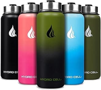 HYDRO CELL Stainless Steel Insulated Water Bottle with Straw - For Cold & Hot Drinks - Metal Vacuum Flask with Screw Cap and Modern Leakproof Sport Thermos for Adults (Army/Black 40oz)