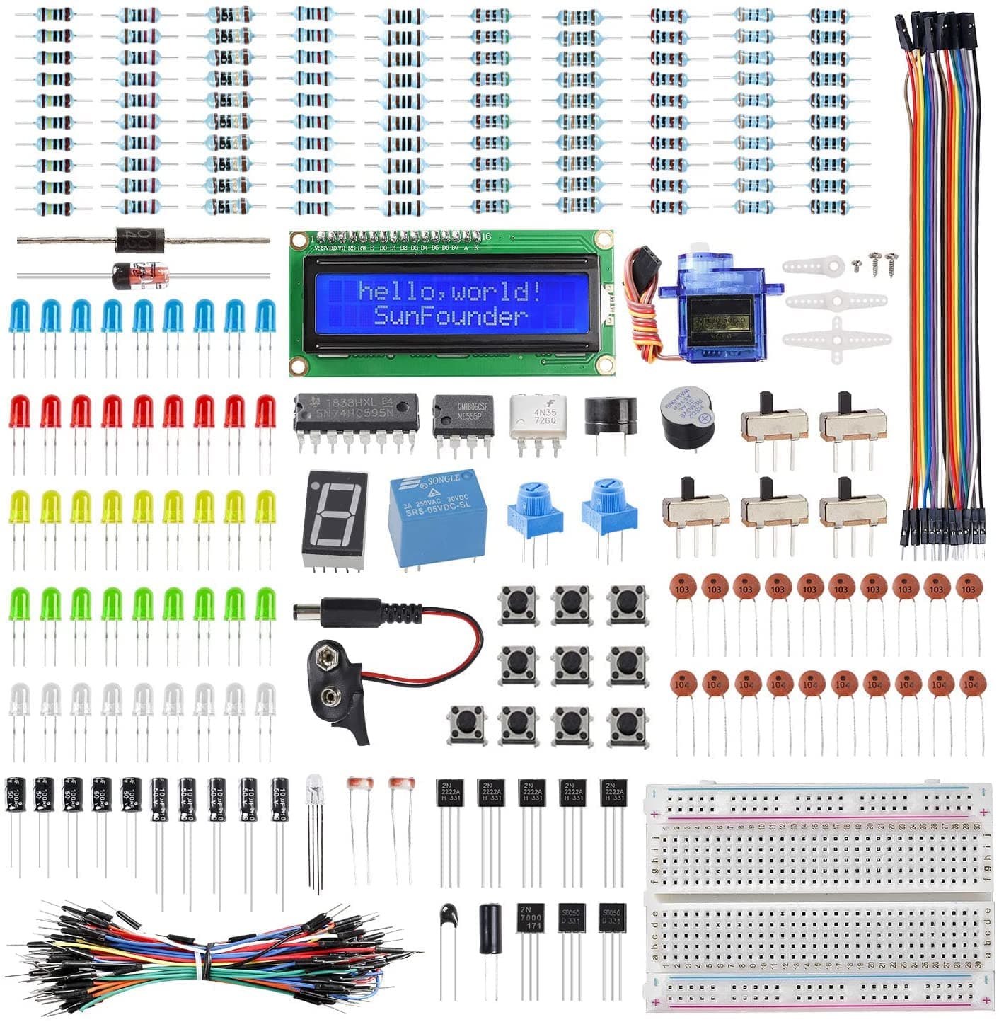 Electronics Fun Kit with 1602 LCD Module, Breadboard, LED, Resistor for Arduino UNO Mega Gold Raspberry Pi