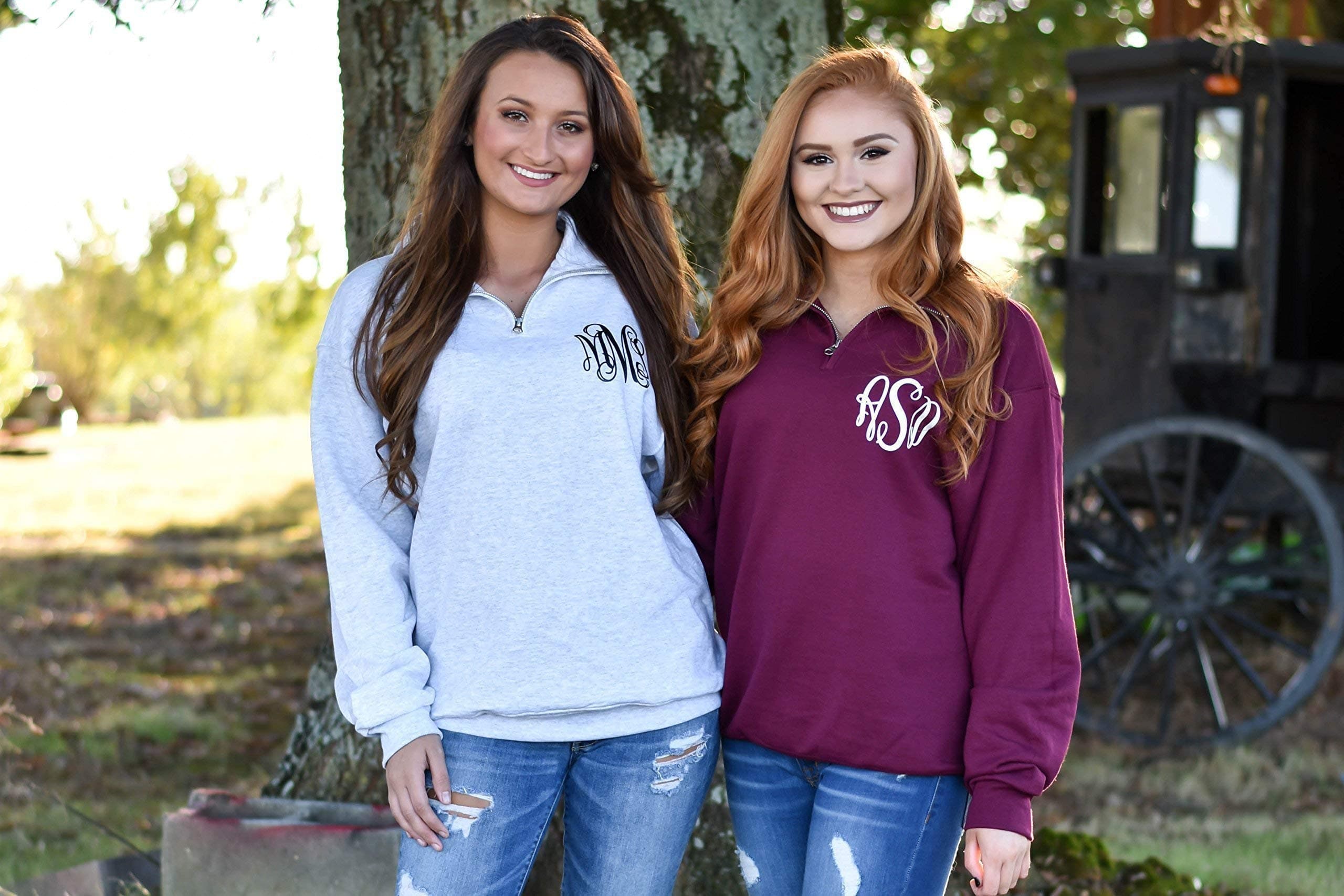 Monogram Quarter Zip Pullover Sweatshirt for Women