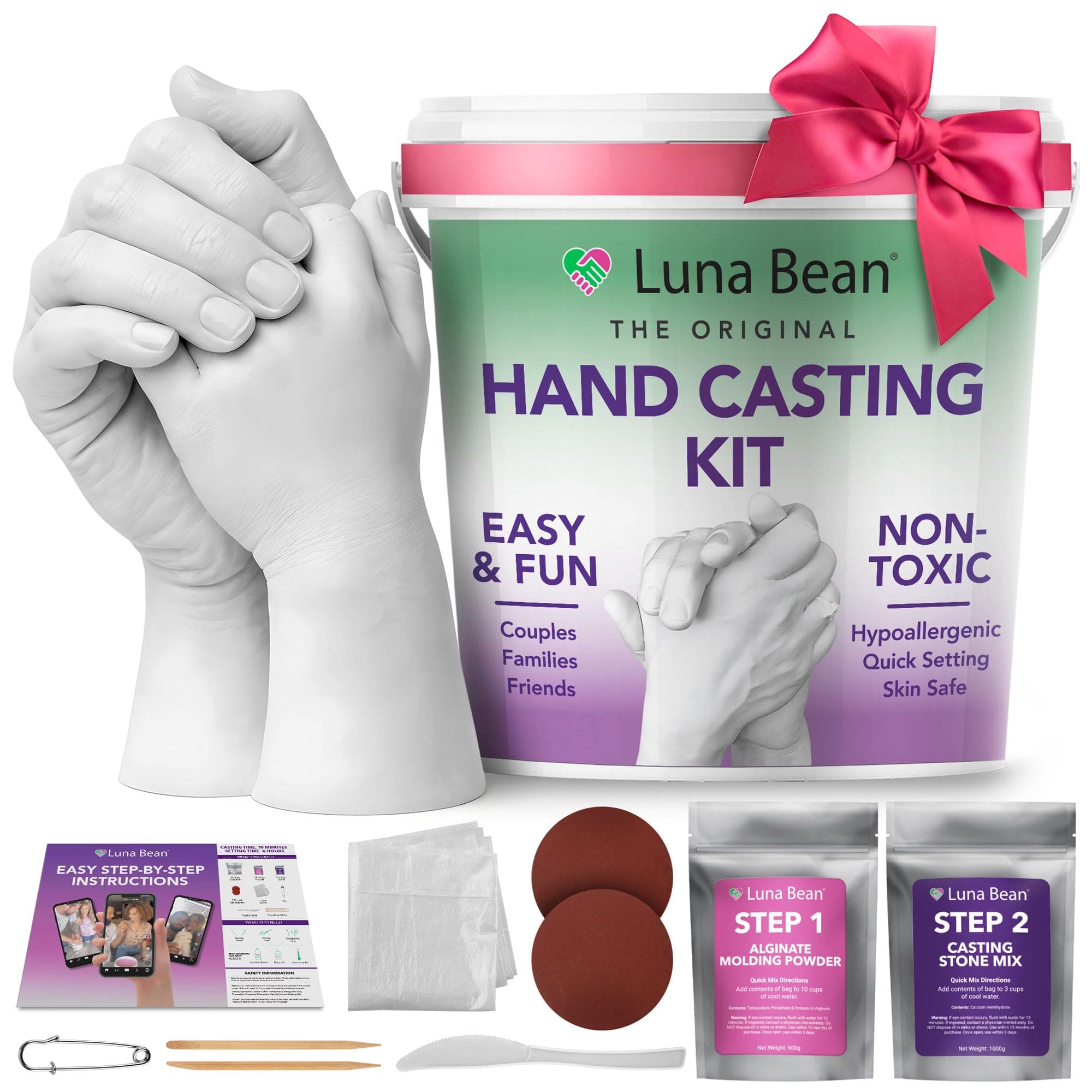Luna Bean Hand Casting Kit Keepsake - Large Plaster Statue Mould Set Holding Hand Crafts for Couples, Adults and Kids, Wedding, Friends, Anniversary