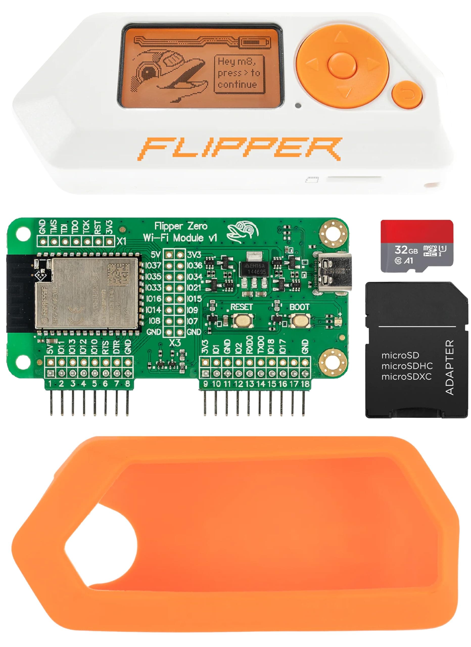 Flipper Zero Complete Kit - Flipper Zero | WiFi Development Card | Silicone Case | 32GB MicroSD Card | MicroSD to SD Adapter