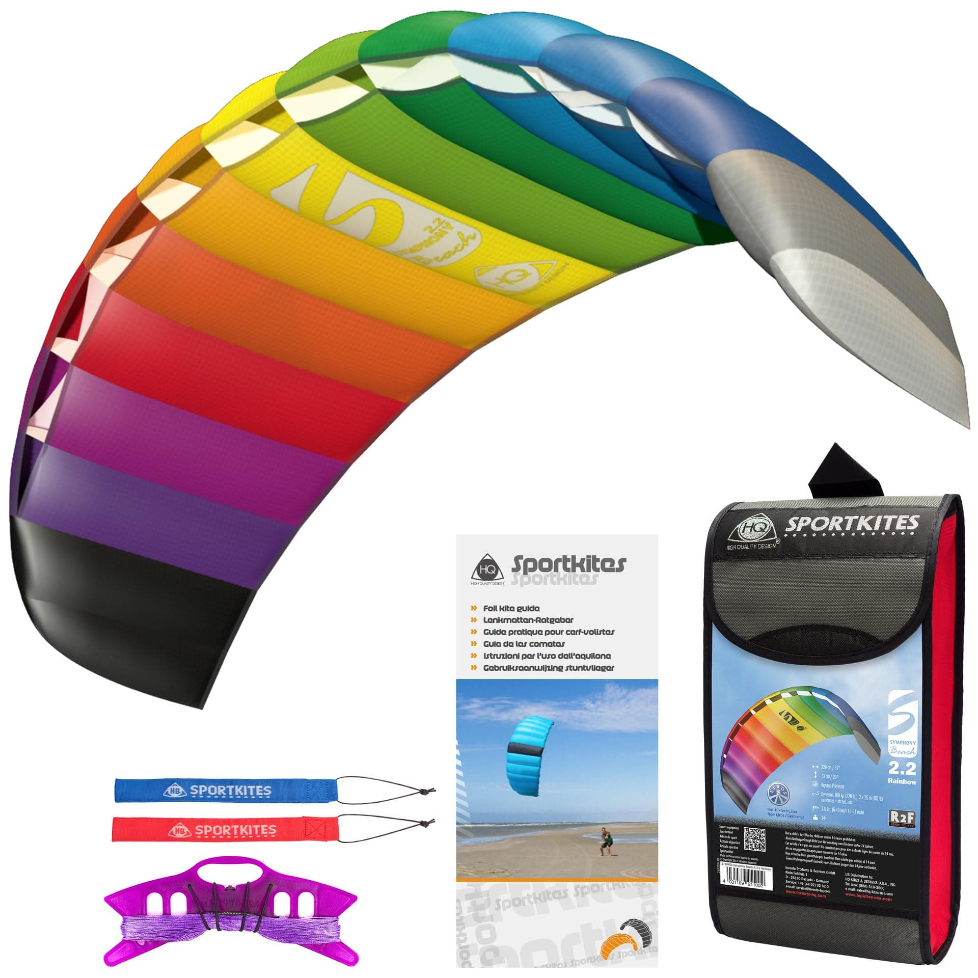 - HQ Symphony Beach III 2.2 Stunt Kite, Rainbow, Dual Line Foil Sport Kite