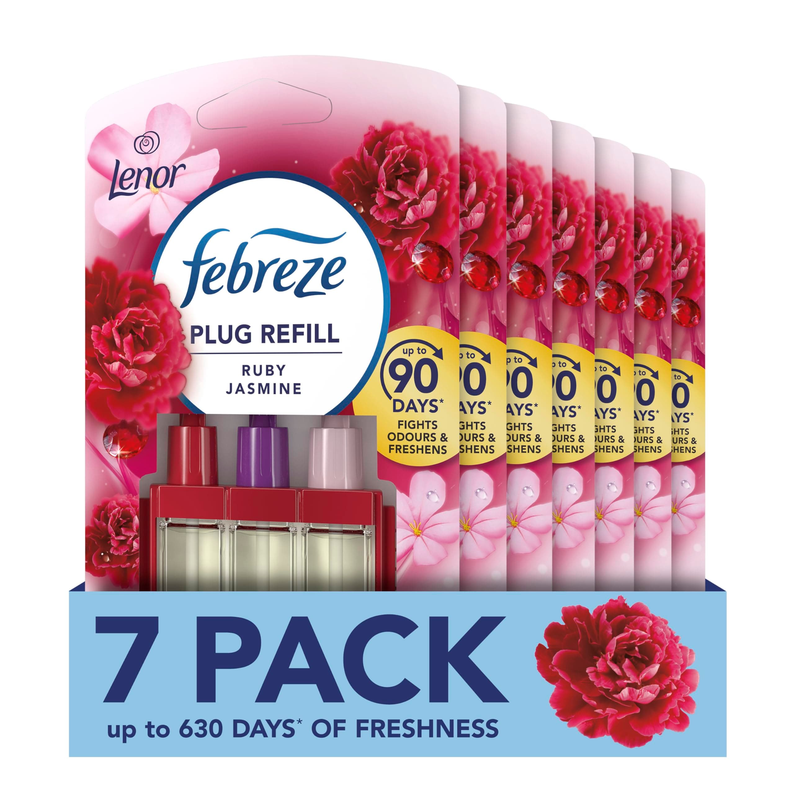 – Febreze 3Volution Plug-In Air Freshener Refill, 20 ml x 7, Odour Eliminator & Bathroom Air Freshener, Ruby Jasmine