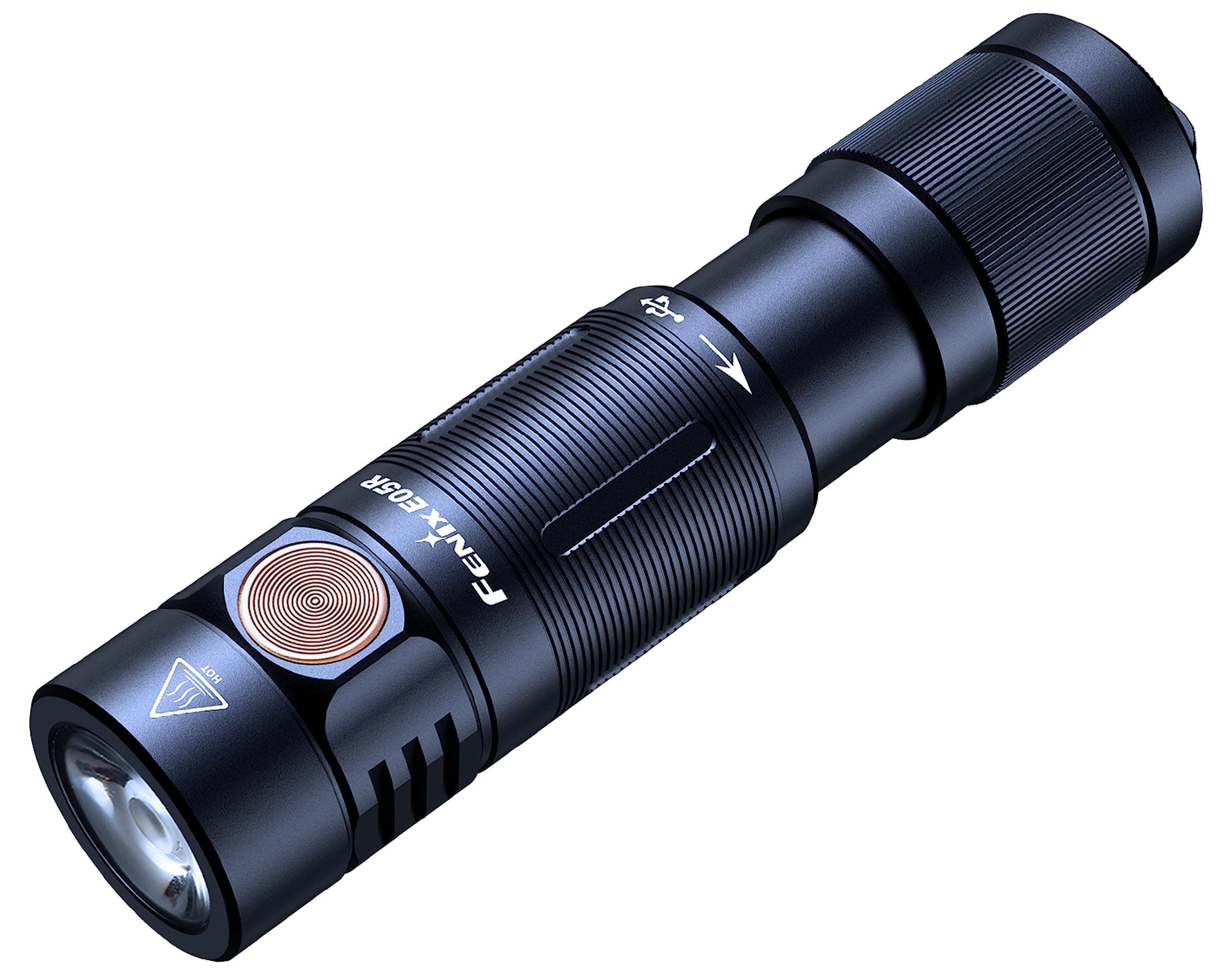 E05R LED Mini Key Chain Flashlight, USB Rechargeable, Brightness: Up to 400 Lumens, Black, Total Length: 2.7 inches (68 mm)