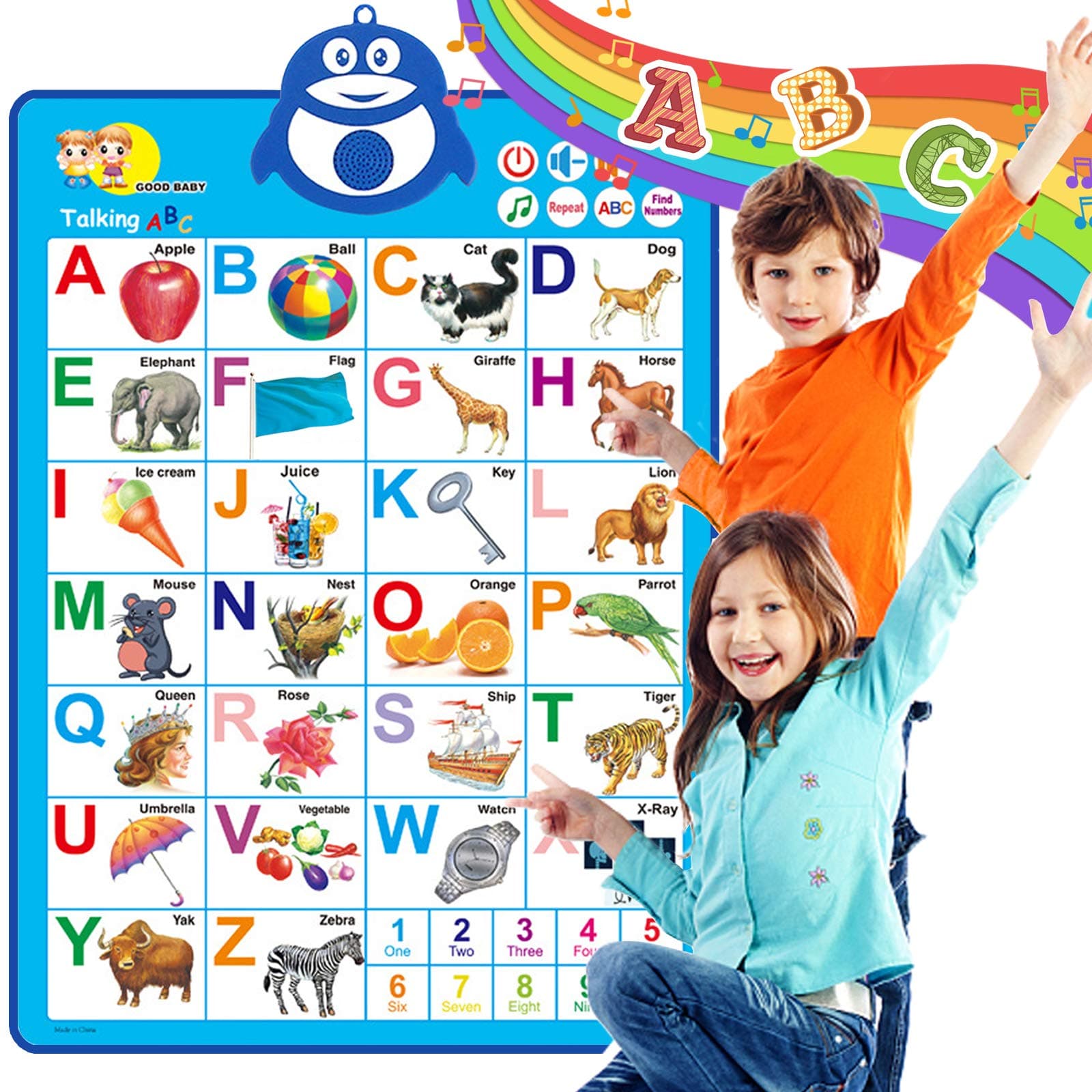 FYATTVA Electronic Interactive Alphabet Wall Chart, Talking ABC & 123s & Music Poster, Best Educational Toy for Toddler, Learning Toys for 3-5 Year Old Boys & Girls Daycare, Preschool, Kindergarten