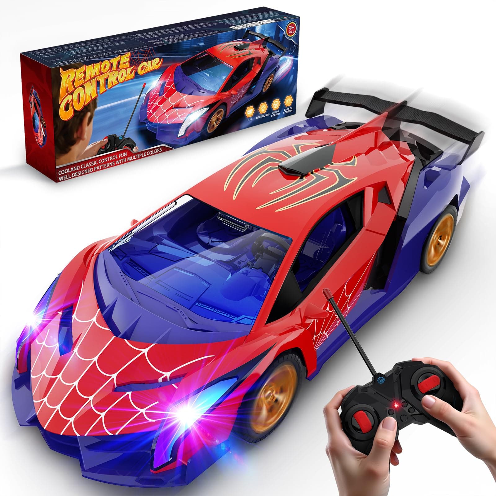 ZIROKAY Spider Remote Control Car with Multi-Color Flash Lights, Drift RC Cars, Spider Toys Gifts for 3 4 5 6 7 8 9 10 Year Old Boys Age 3-4 4-6 6-8 8-12 Christmas Birthday Gift, Toddler Kids Toy