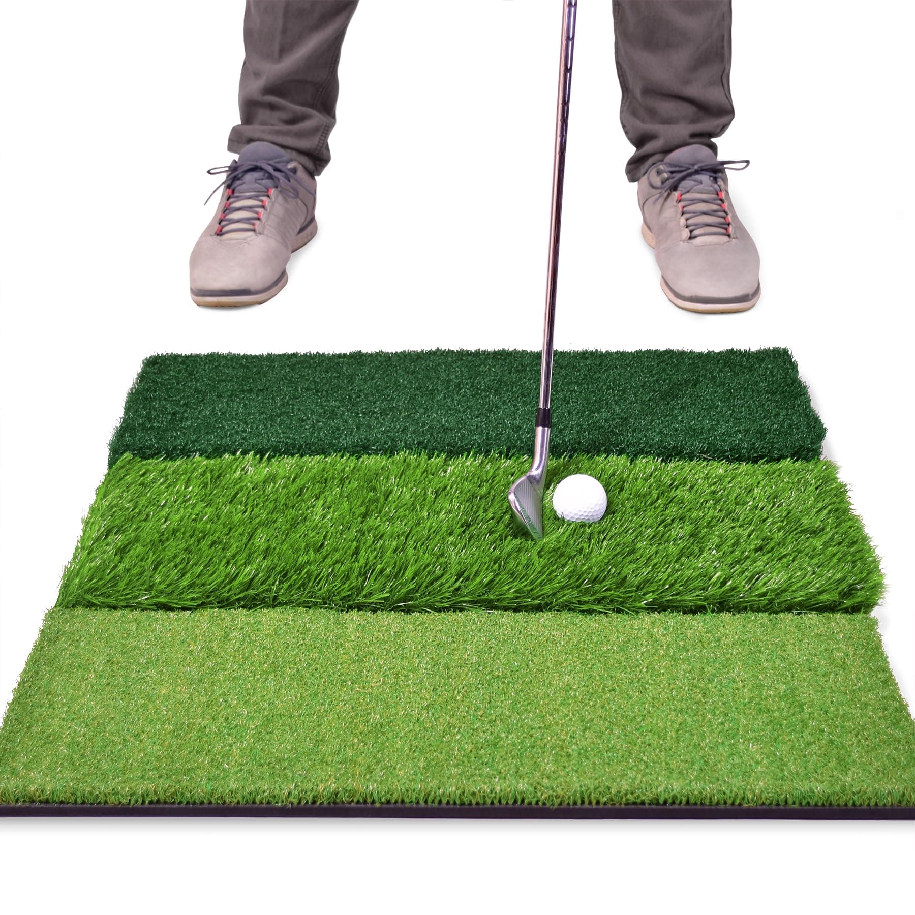 GoSports Tri-Turf XL Golf Hitting Mat – 24x24 in Golf Practice Mat for Indoor/Outdoor Training, Fairway Rough Tee Turf, Portable Golf Mat for Backyard, Garage & Golf Simulator Use