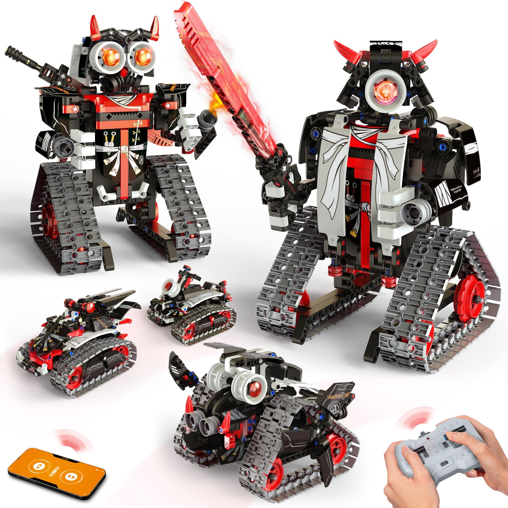 5 in 1 STEM RC Robot Building Kit, APP & Remote Control Samurai/Ninja Blocks 419 Pcs, Erector Set RC Toy for Kids, DIY Build Science Educational Gift for Age 6 7 8 9 10 11 12+ Boys & Girls