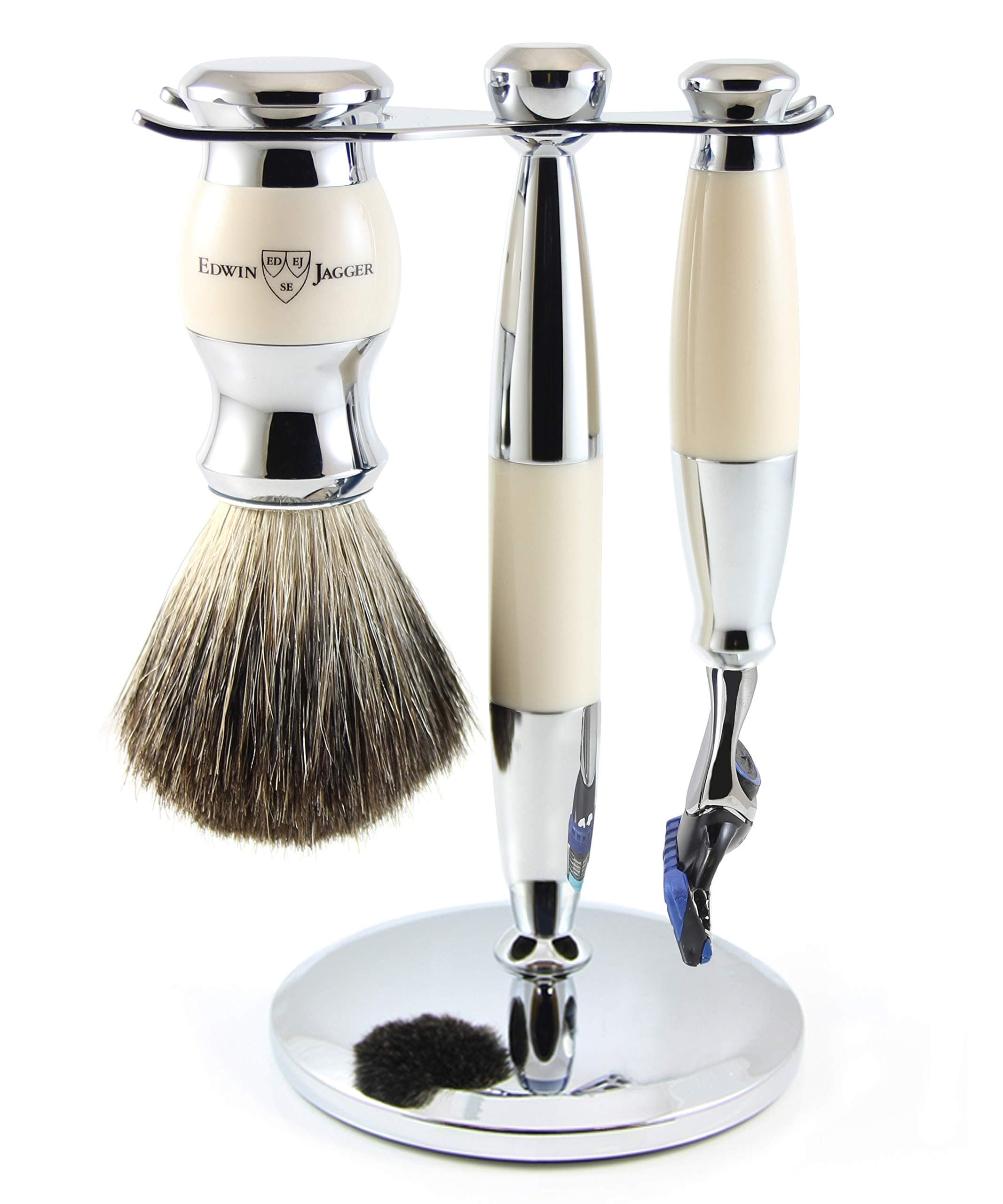 Edwin Jagger Imitation Ivory Diffusion 36 Series 3 Piece Shaving Set with Pure Badger Brush for Fusion Blades
