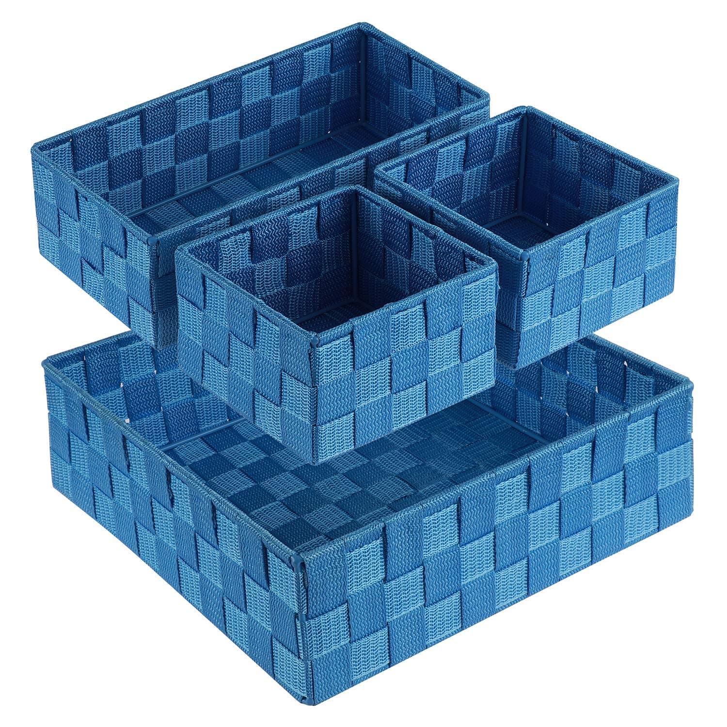 Posprica Woven Storage Baskets for Organizing, Small Black Baskets Cube Bin Container Tote Organizer Divider for Drawer, Closet, Shelf, Dresser, Set of 4(Navy)