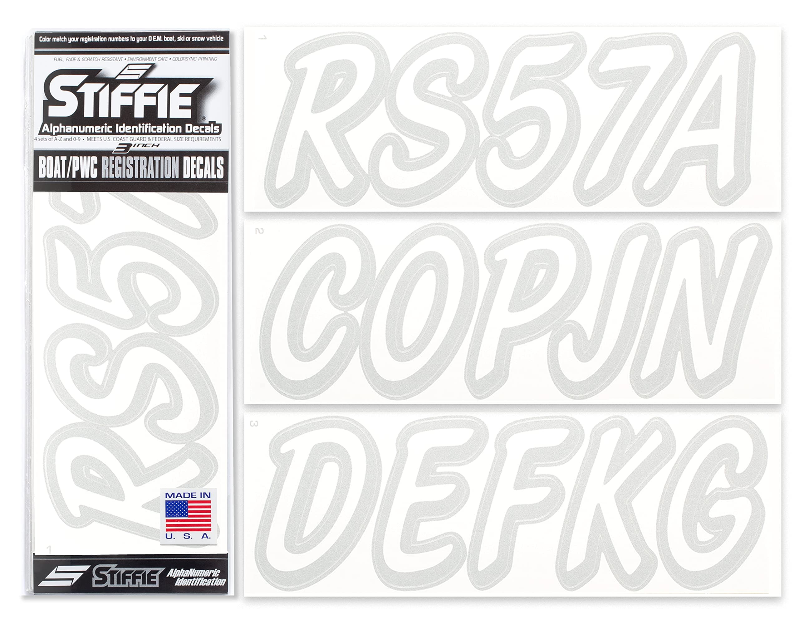 Whipline Solid White/Silver 3" Alpha-Numeric Registration Identification Numbers Stickers Decals for Boats & Personal Watercraft