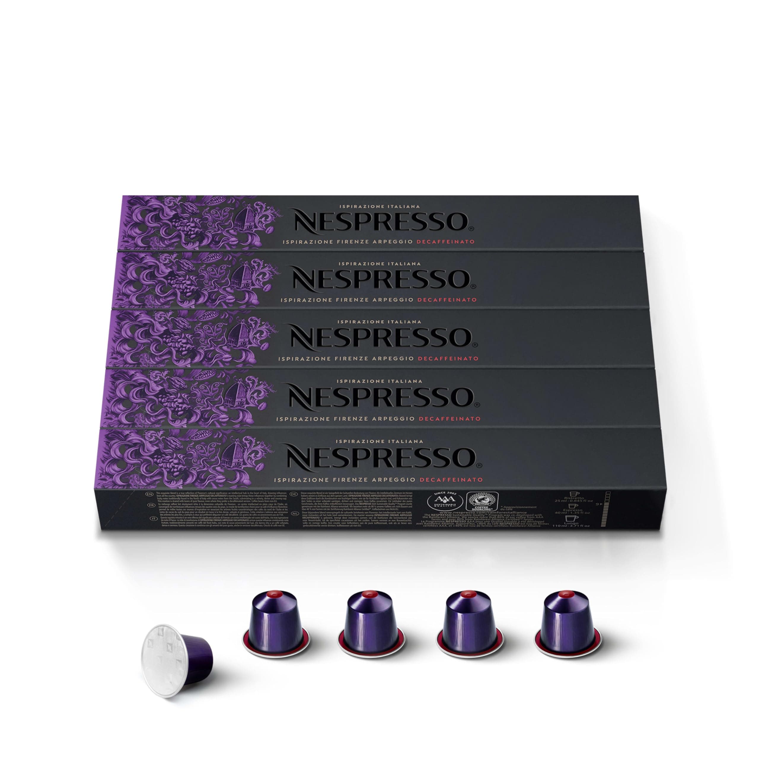 Nespresso Original Arpeggio Decaffeinato Coffee Pods 50 pack – Decaf Coffee Pods for Nespresso Original coffee Machines, Intensity 9, Rich Espresso & Lungo Coffee.