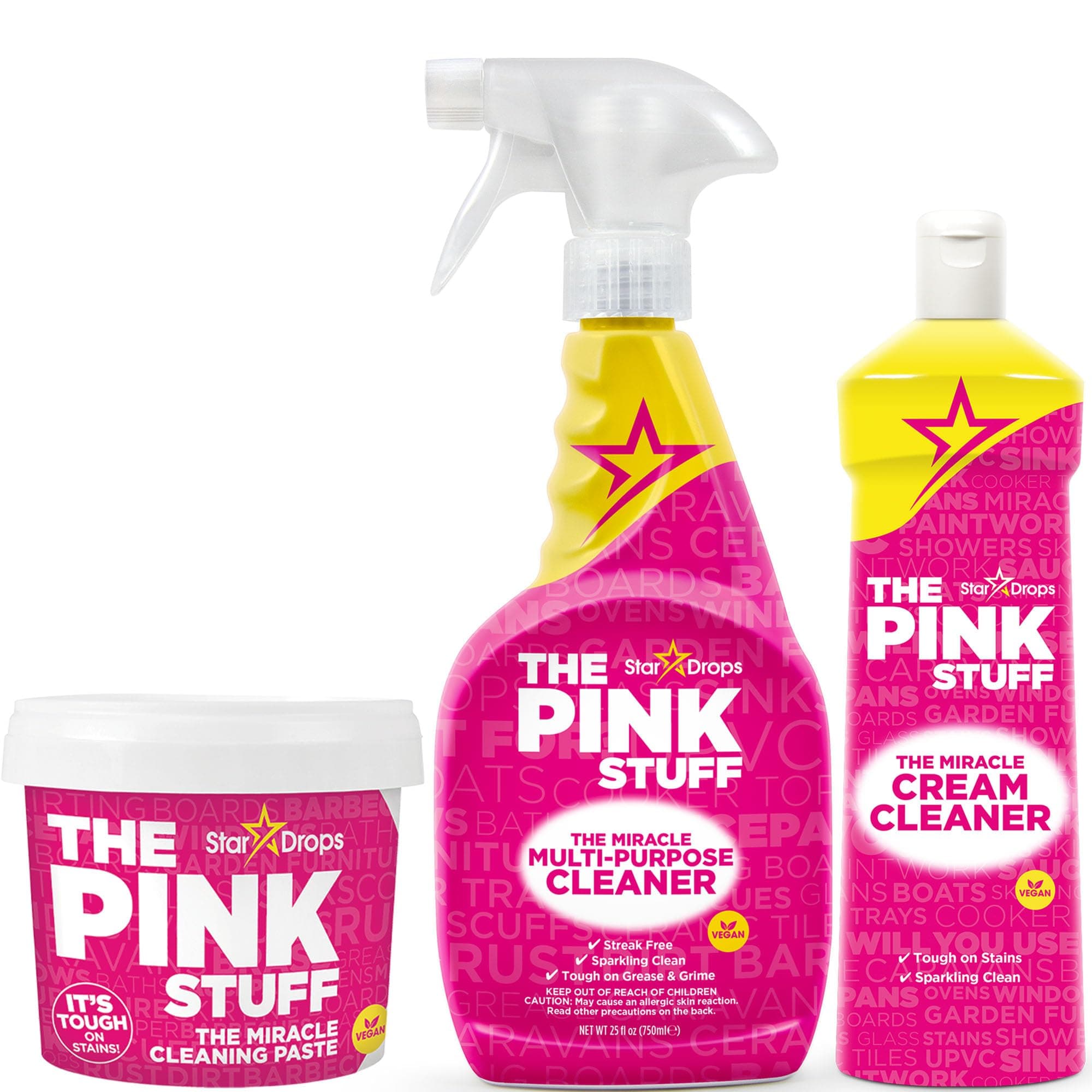The Pink Stuff Miracle Cleaning Bundle – Multi-Purpose Paste, Spray & Cream Cleaner (3-Pack) – Tough on Stains, Gentle on Surfaces
