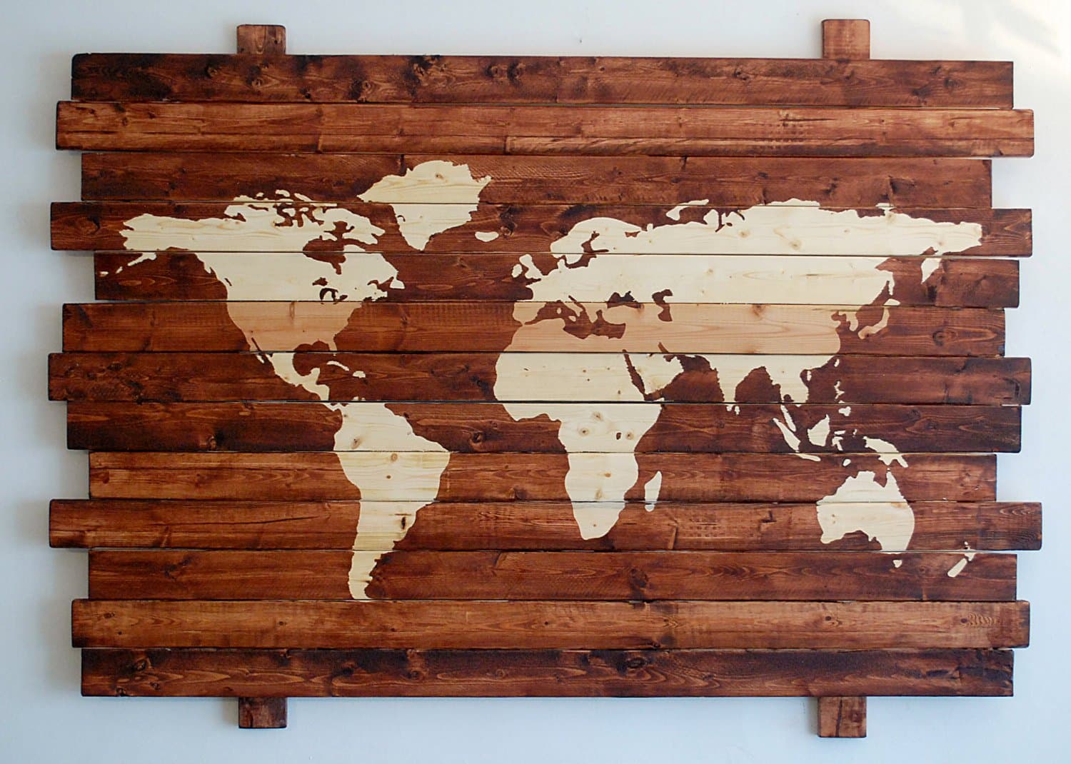 Extra Large Rustic World Map Stained Wall Art on Distressed Solid Wood