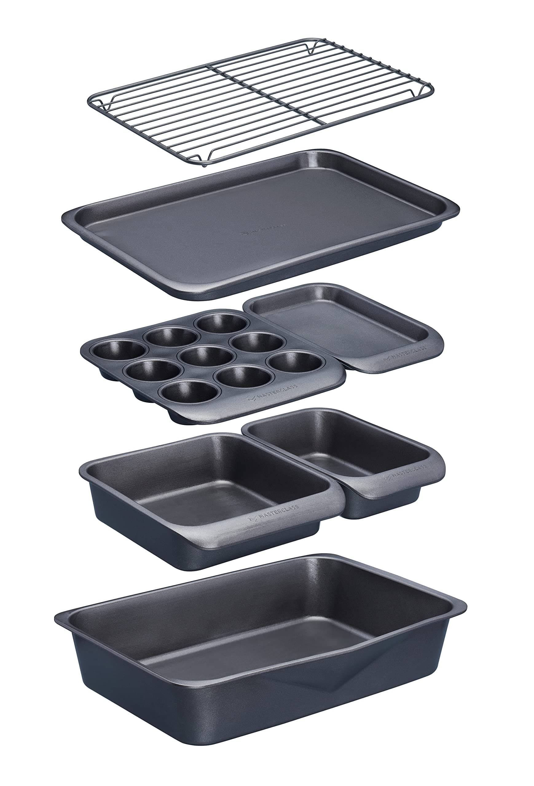 Smart Space Stacking PTFE, PFOA and BPA Free Non-Stick Bakeware Set, 7 Piece Baking Trays, Gift Boxed, Grey