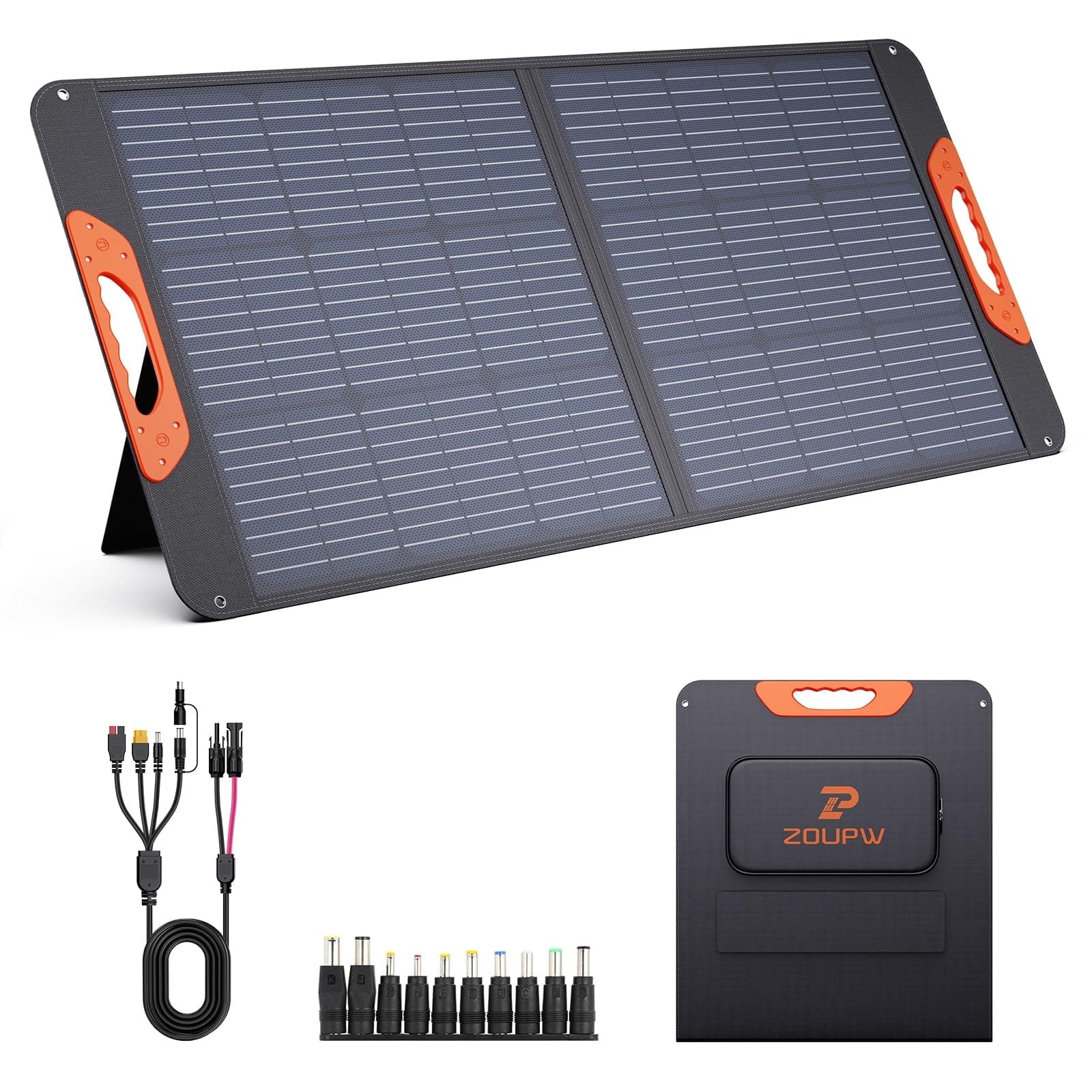 ZOUPW 100W Portable Solar Panel,Camping Essentials, 20V ETFE Foldable Solar Charger for Power Station,QC3.0 USB-A &Type-C Output,23.5% High Efficiency IP67 Waterproof for Camping RV Hurricane