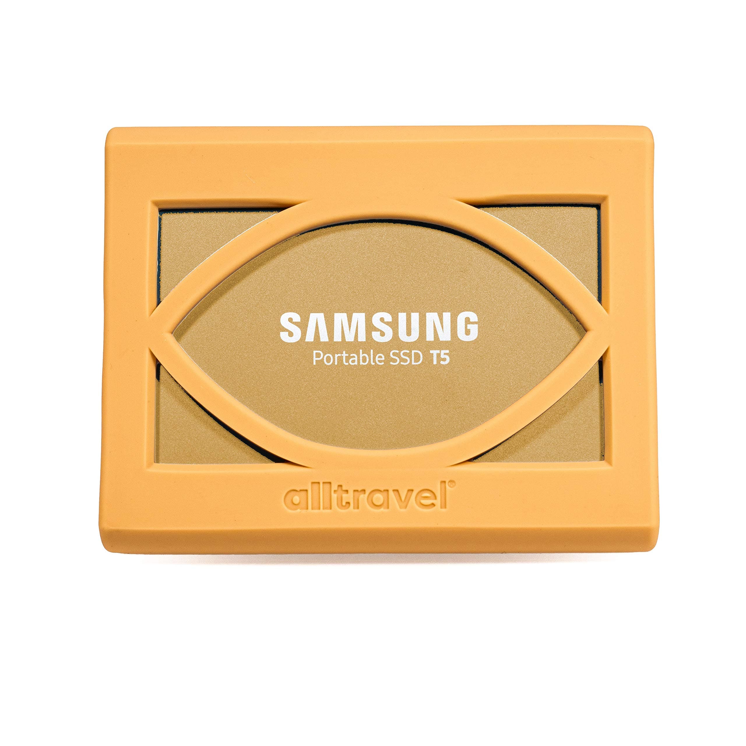 - External Solid State Drive Bumper Sleeve for Samsung T5 Portable 250GB 500GB 1TB 2TB SSD USB 3.0 External Solid State Drives, Super Strong Bumper Anti Shock, Shake and Drop (Gold)