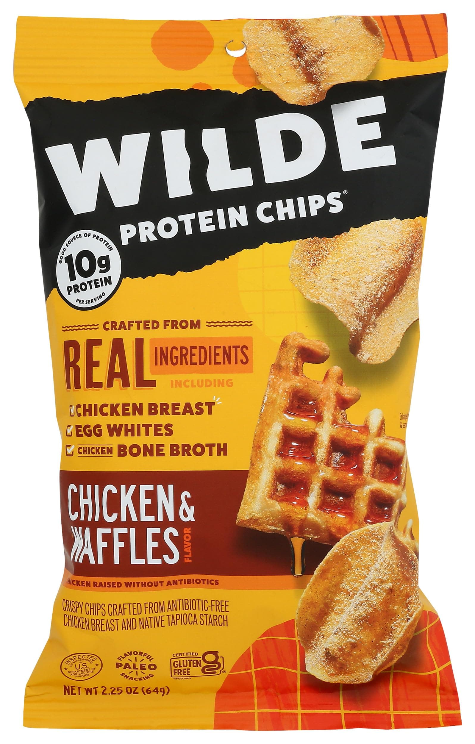 Chicken and Waffles Chicken Chips by Wilde Chips, Thin and Crispy, High Protein, Keto, Paleo Friendly, Made with Real Chicken, 2.25oz Bag