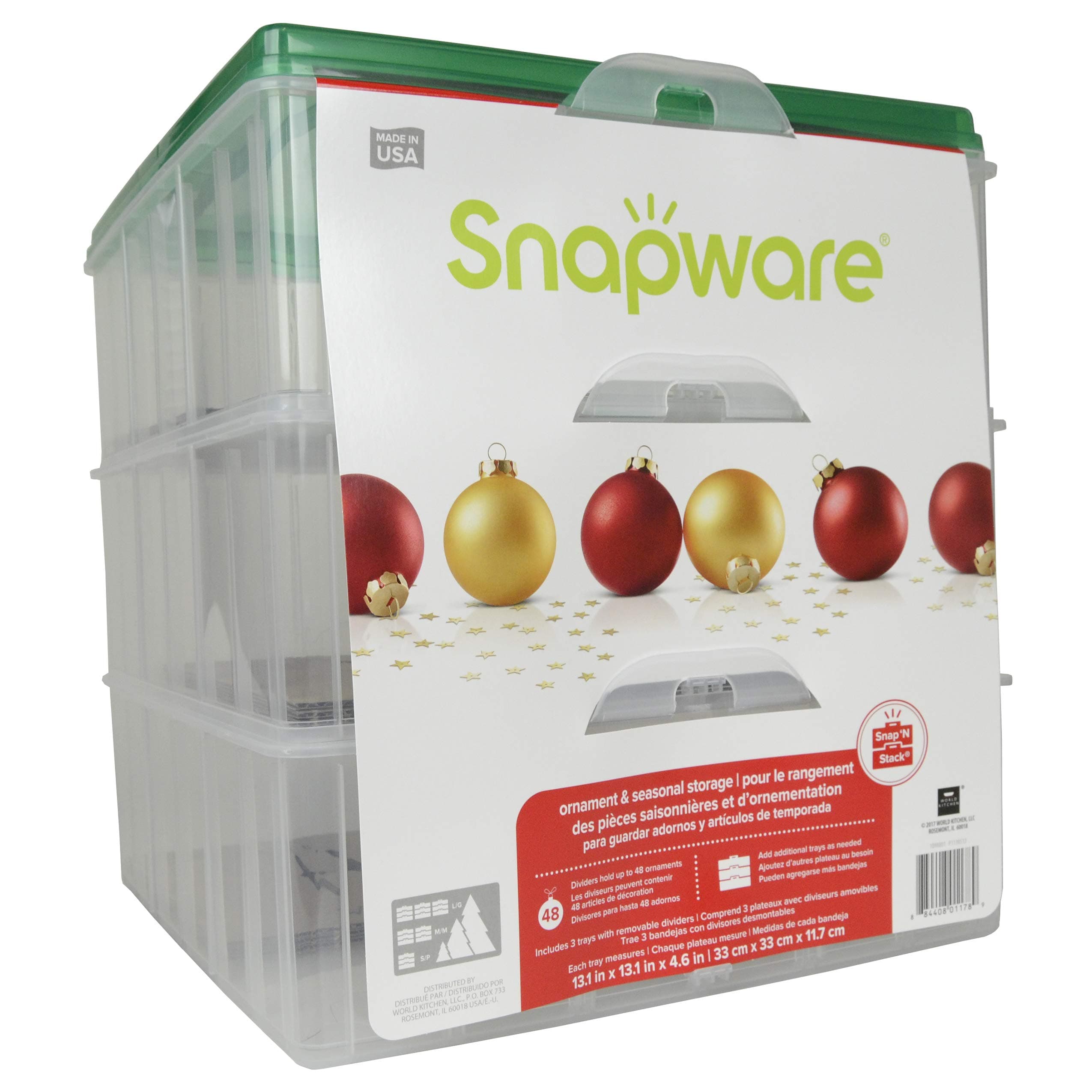 Snapware Snap 'N Stack Square Layer Seasonal Ornament Storage Container, 12 by 12-Inch