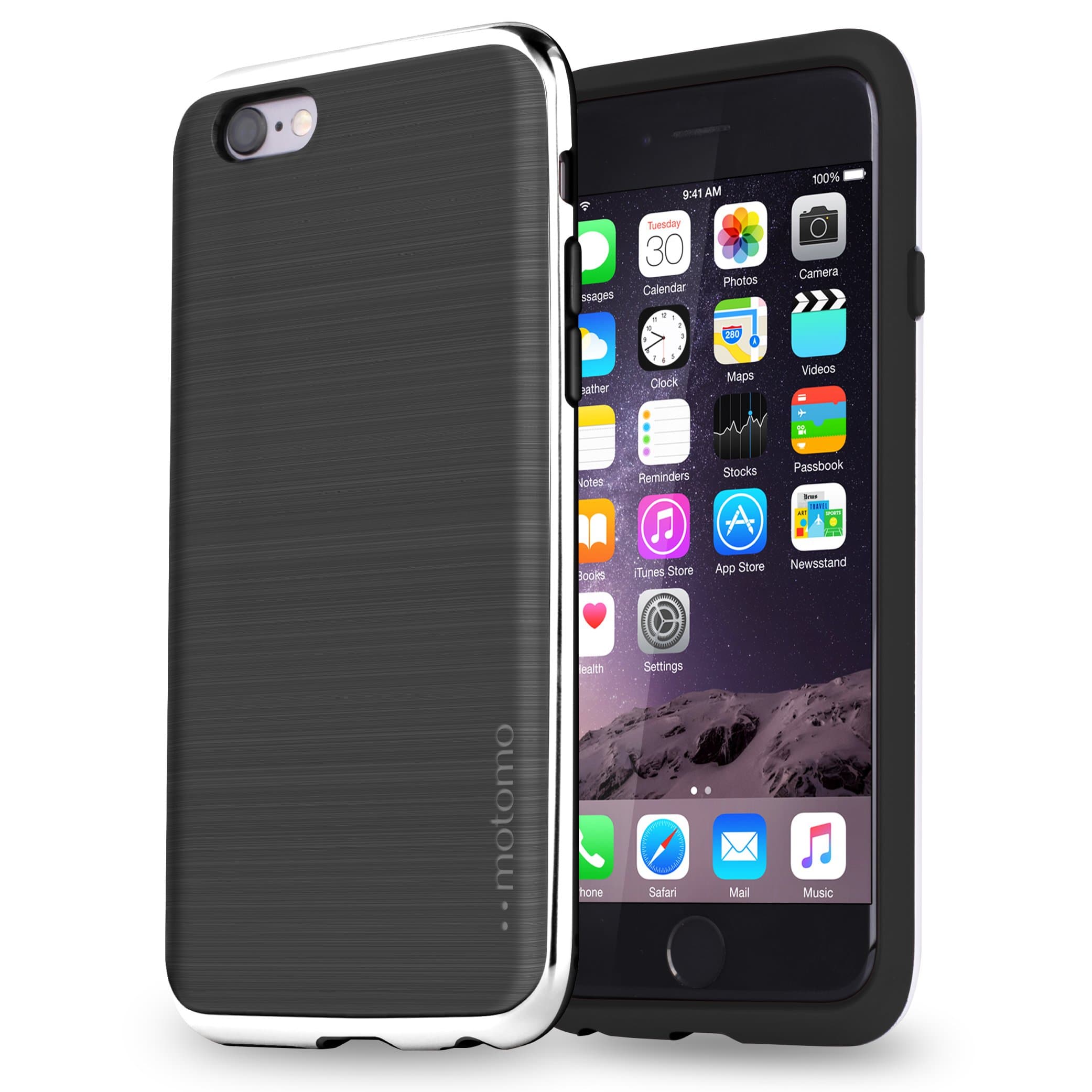 iPhone 6 slim case [motomo] INFINITY iphone 6s case iphone 6s thin case, iPhone 6s clear case, iPhone 6 soft cover, iPhone 6s bumper case (STONE BLACK CHROME SILVER)