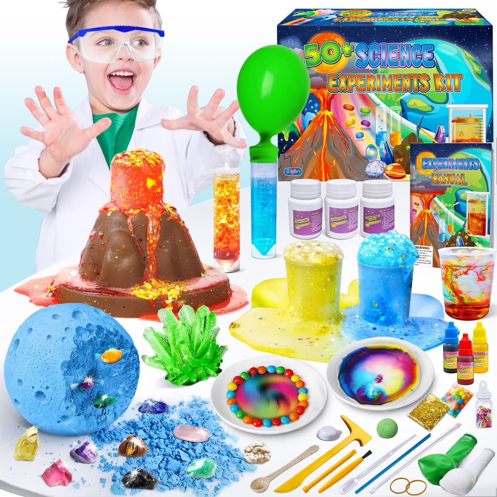 UNGLINGA 50+ Science Lab Experiments Kit for Kids, STEM Activities Educational Scientist Toys Gifts for Boys Girls Chemistry Set, Gemstone, Volcano Eruption