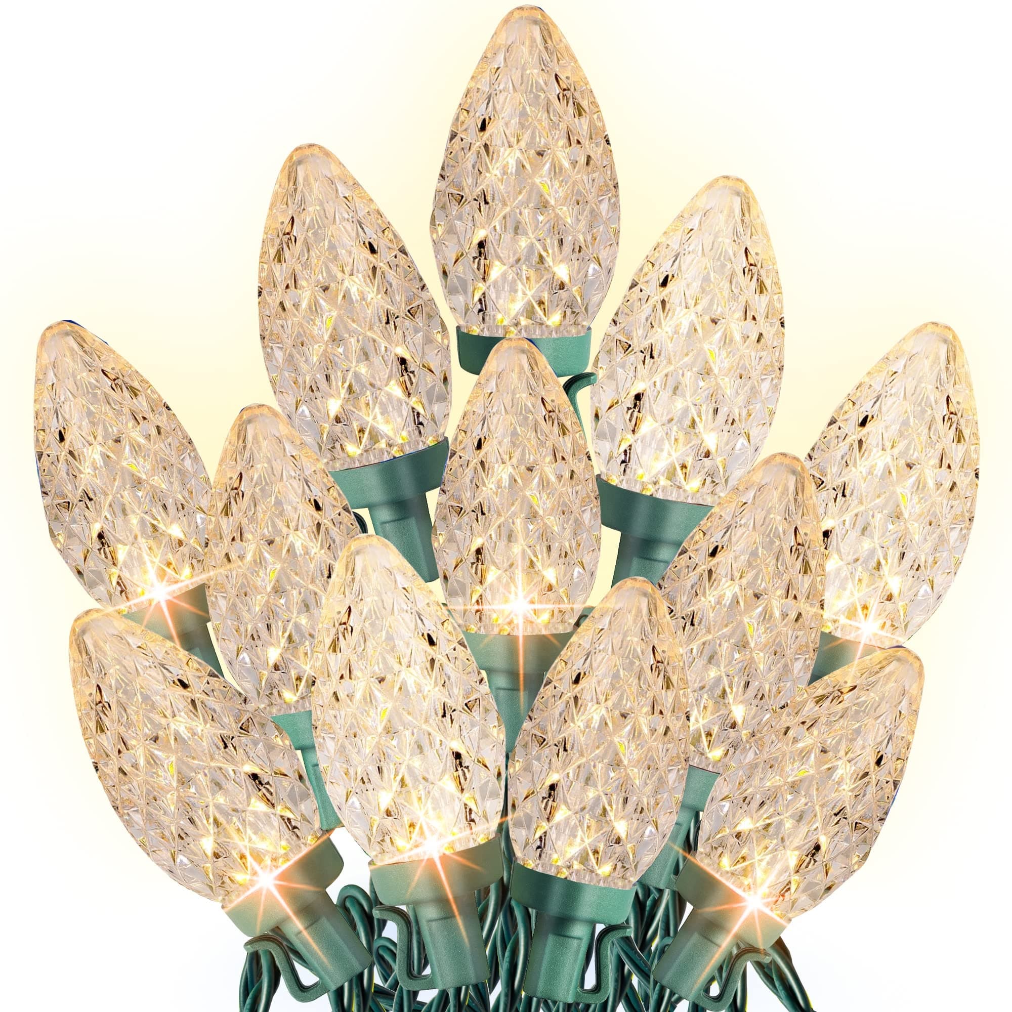 C9 Christmas String Lights, 100 LED 66 FT Waterproof Connectable Green Wire Fairy Lights, Christmas Lights for Indoor Outdoor Home Yard Xmas Tree House Decorations (Warm White)