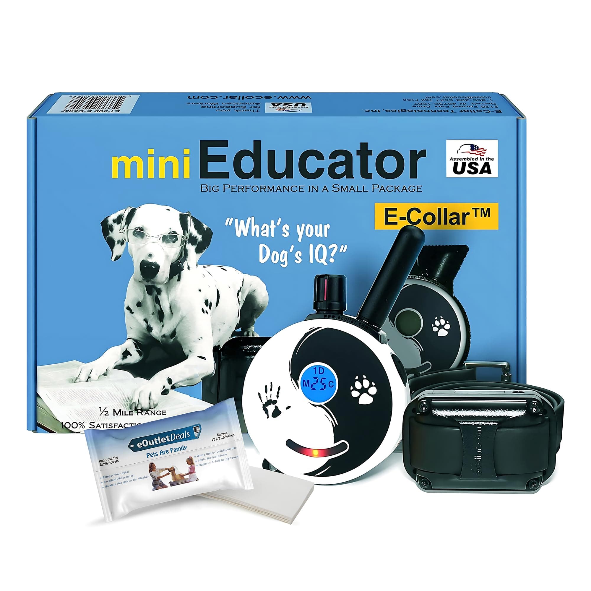 E-Collar ET-300 / ET-302 Dog Training Collar System with Remote - 1/2 Mile Range - Waterproof, Vibration, Sensation - Includes eOutletDeals Pet Towel (1 Dog System - ET-300 Zen)