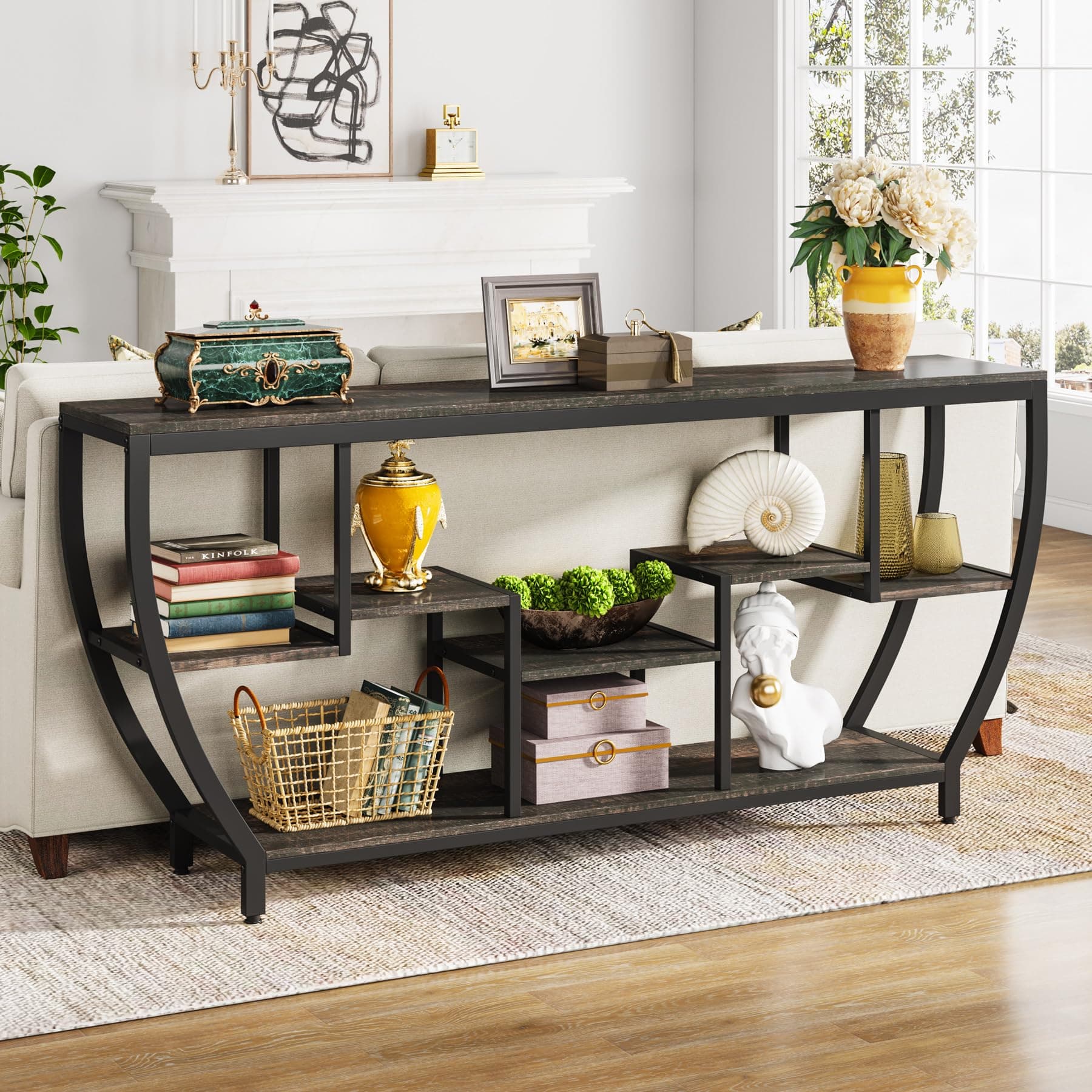 Tribesigns 70.9 Inch Long Sofa Table with Shelves, Rustic Console Table with Storage, Industrial Entryway Table TV Stand, Behind Couch Table Accent Tables for Living Room, Hallway, Foyer, Dark Grey