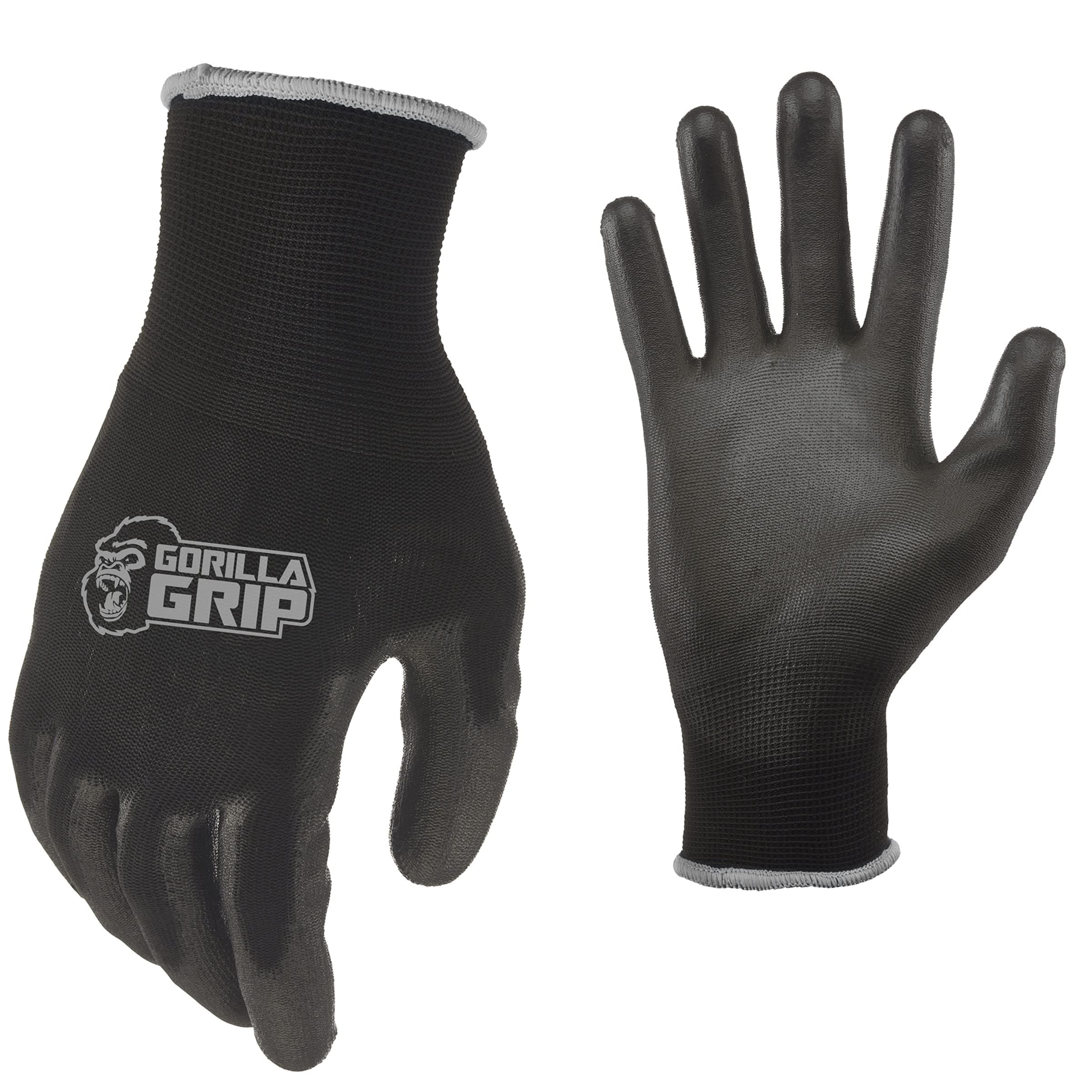 Gorilla Grip Work Gloves, Never Slip Maximum Grip All-Purpose, Gloves for Men, Superior in Wet, Dry, Oily Conditions, Polymer Palm, Extra Large Size, 5 Pairs, Black/Blue | 25058-25