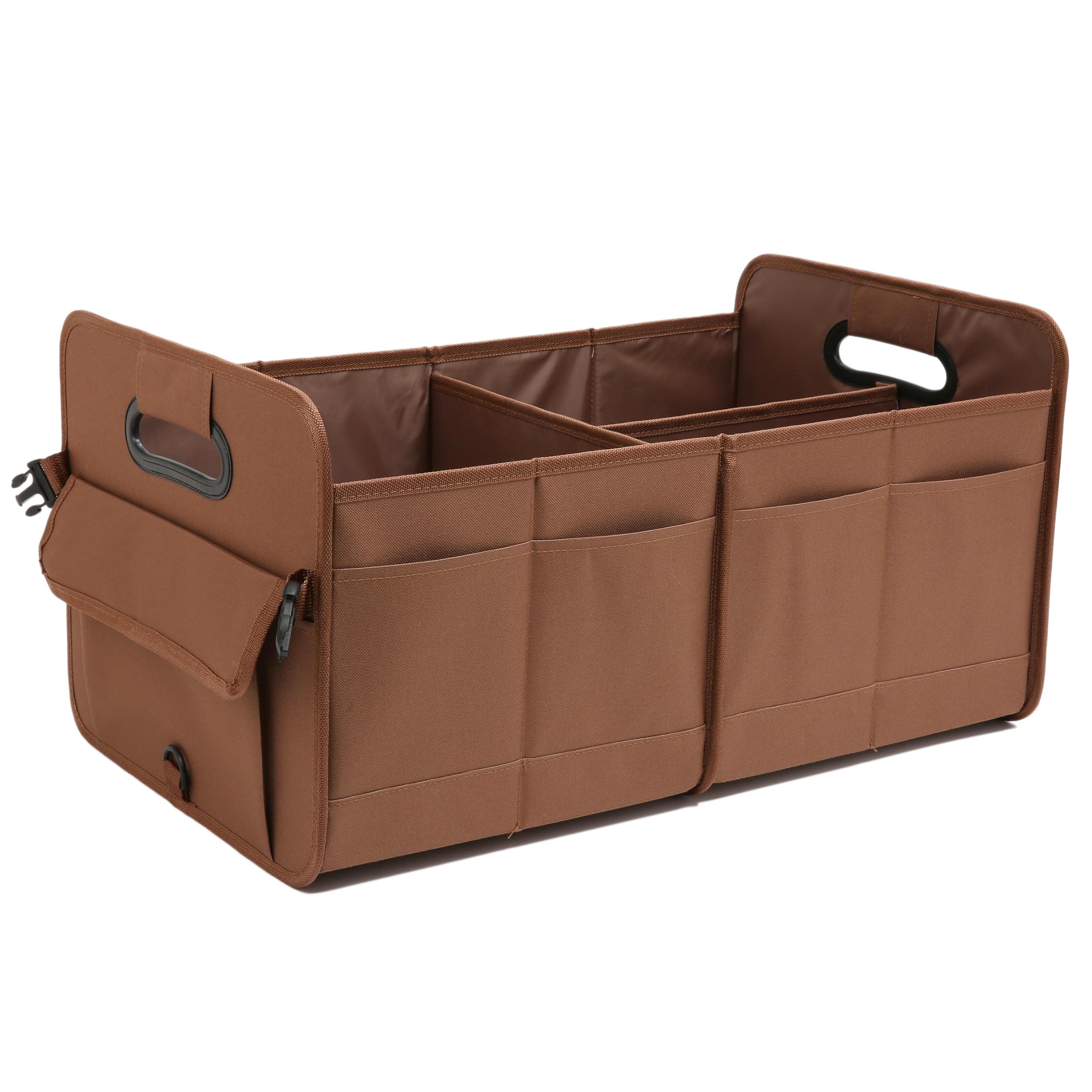 Car Trunk Organizer, Brown, Foldable, Non-slip, Adjustable, Multiple Compartments, 600D Oxford Cloth Material