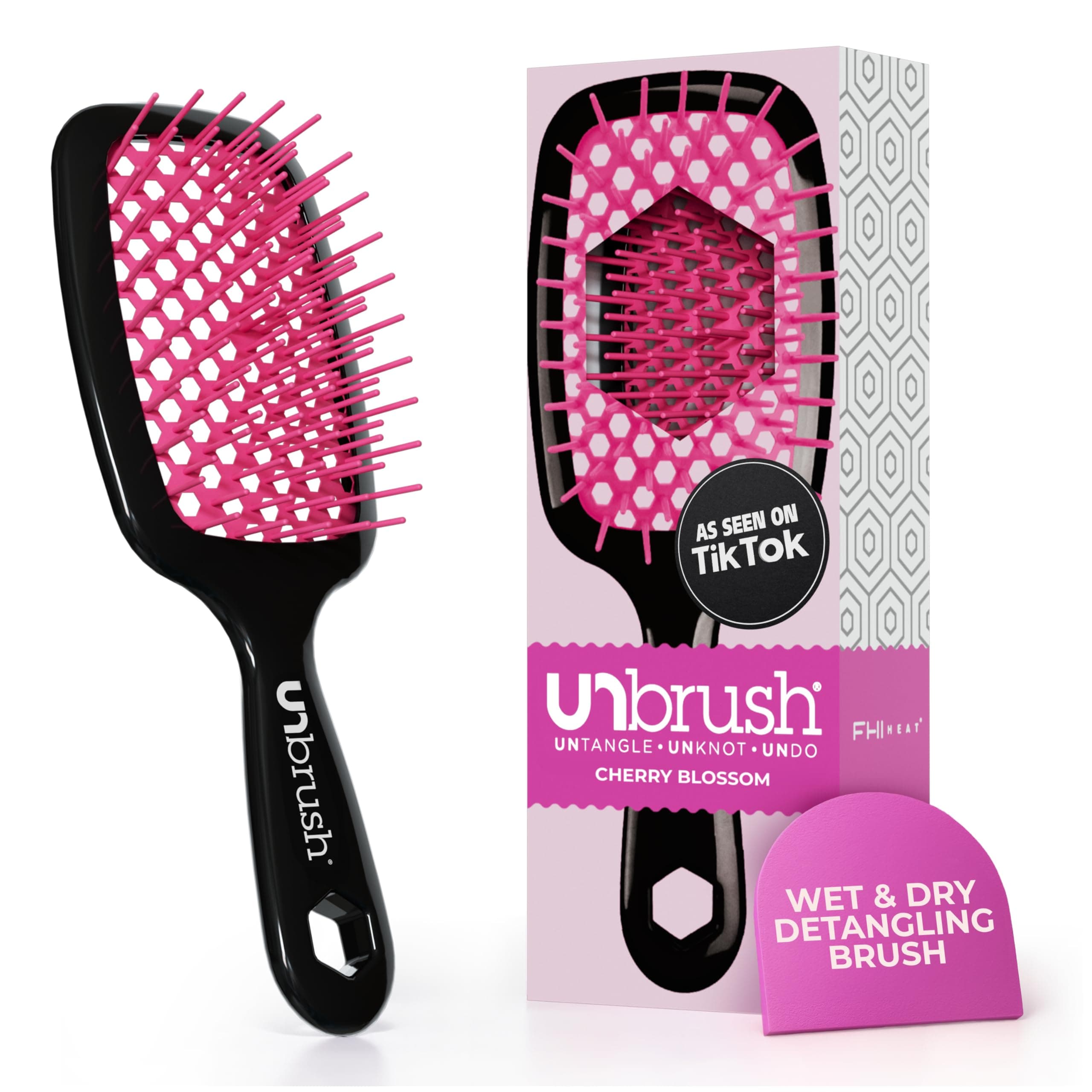 FHI Heat UNbrush Detangling Brush for Pain-Free Brushing on All Wet or Dry Hair Types — Durable DuoFlex Anti-Static Bristles, Lightweight Handle, Vented Hair Brush