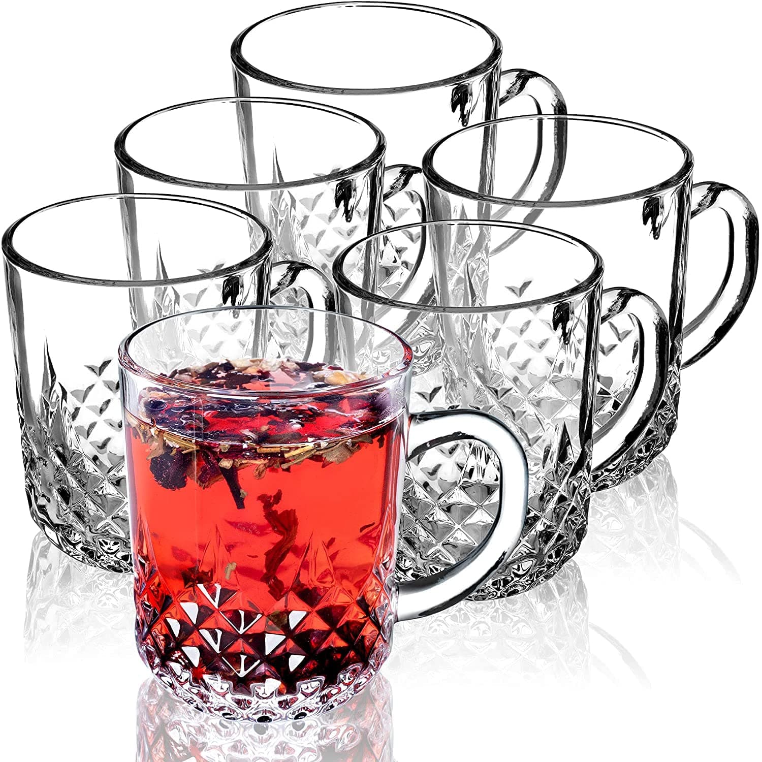 - MARTVIA Crystal Clear Toughened Glass Tea Cup with Convenient Solid Handle Cups, Espresso Mug Set for Tea, Coffee, Hot/Cold Drinks (Elegant 200 ML, 6)