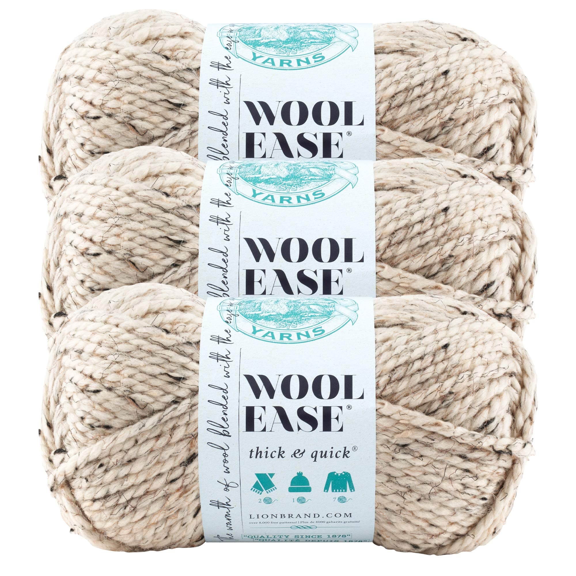 (3 Pack) 640-123E Wool-Ease Thick and Quick 97 Meters, Oatmeal