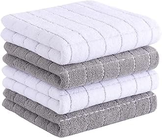 Homaxy 100% Cotton Terry Kitchen Towels(Mixed Color, 13 x 28 Inches), Checkered Designed, Soft and Super Absorbent Dish Towels, 4 Pack