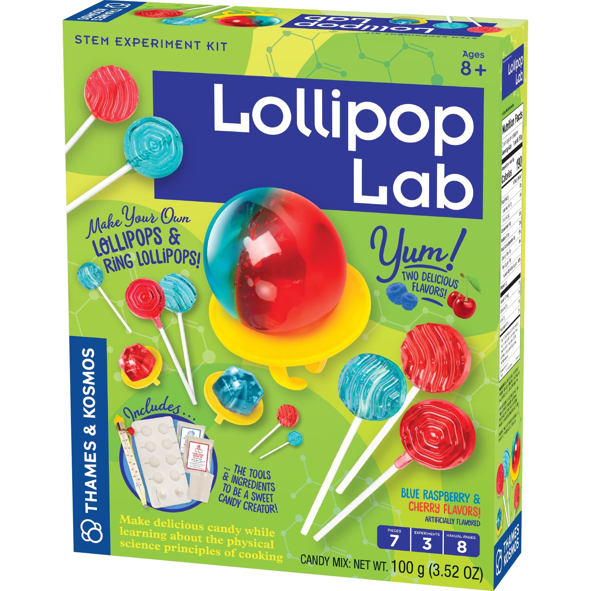 Lollipop Lab | STEM Experiment & Activity Kit | Make Yummy Red Cherry and Blue Raspberry Lollipops & Ring Lollipops! | Explore Chemistry & Math | Includes Real Candy Thermometer