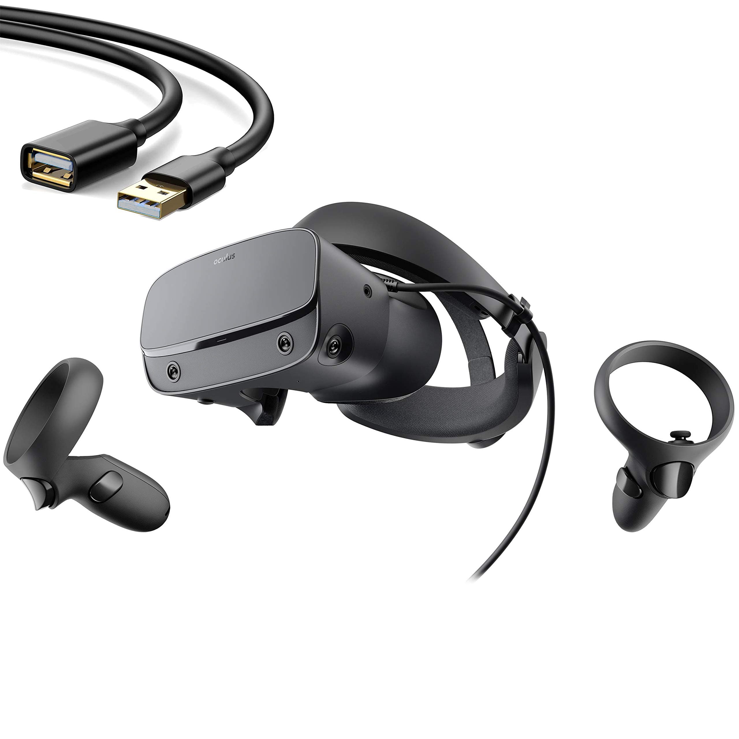 Oculus - Rift S PC-Powered VR Gaming Headset - Black - Touch Controller, 3D Positional Audio, Built-in Room-Scale Insight Tracking, Fit Wheel Adjustable Halo Headband - BROAGE 3FT USB Extension Cable