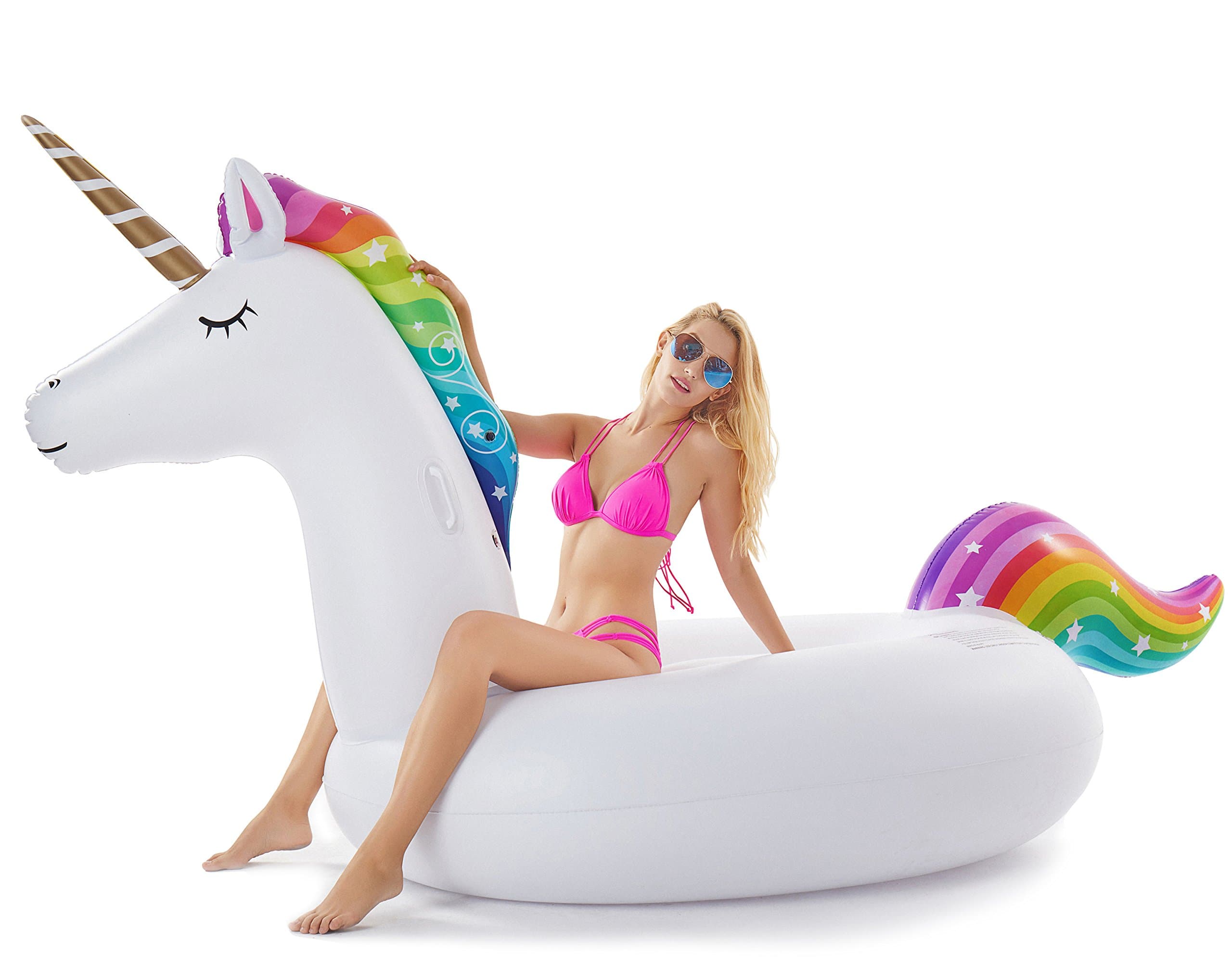 Giant Inflatable Unicorn Pool Float Floatie Ride On with Rapid Valves Large Rideable Blow Up Summer Beach Swimming Pool Party Lounge Raft Decorations Toys Kids Adults