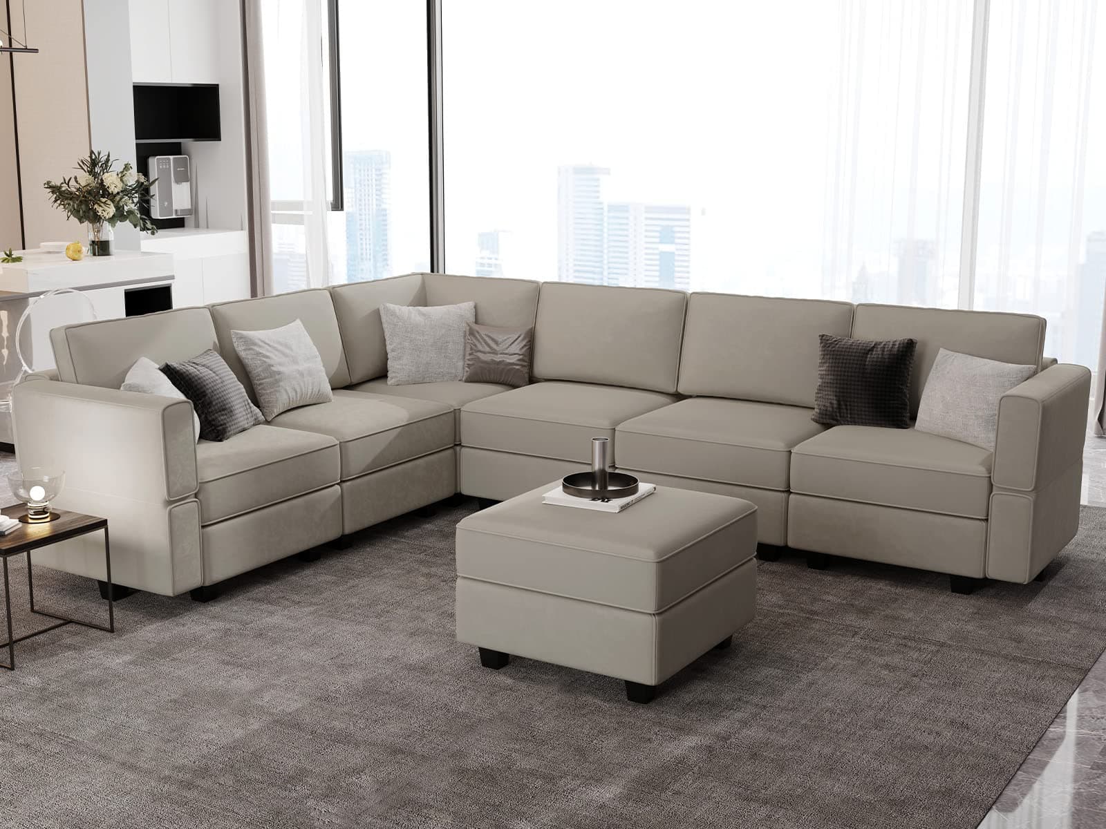 Belffin Modular Sectional Sofa Couch with Ottoman L Shape Corner Couch Sofa with Storage Modular Sofa with Chaise Velvet Grey