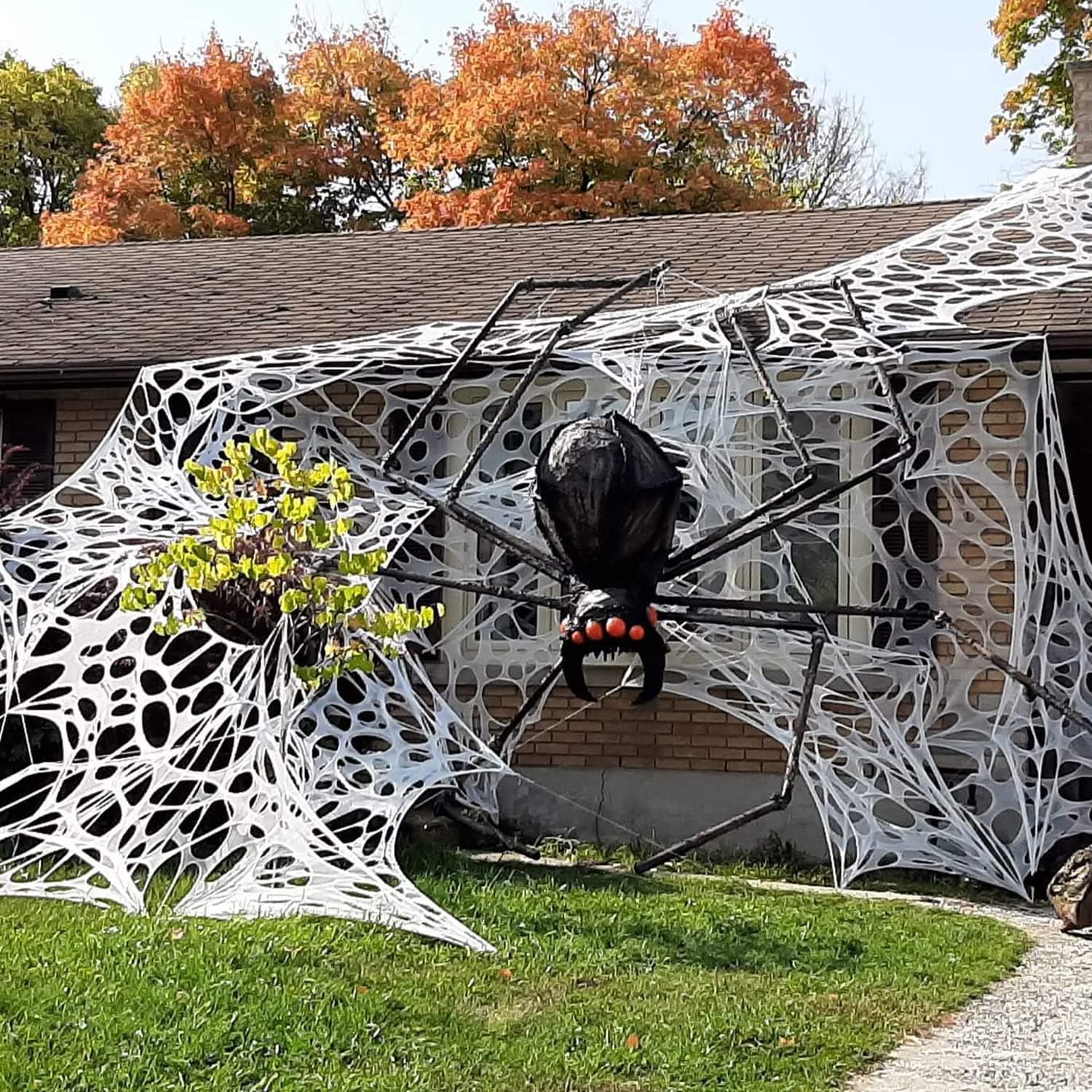 Spider Web Halloween Decorations Outdoor, Stretchy 450 sqft Halloween Spider Web, Cut-Your-Own Flexible Spider Webbing for Haunted House, Porch, Yard & Party (Spiders Not Included)