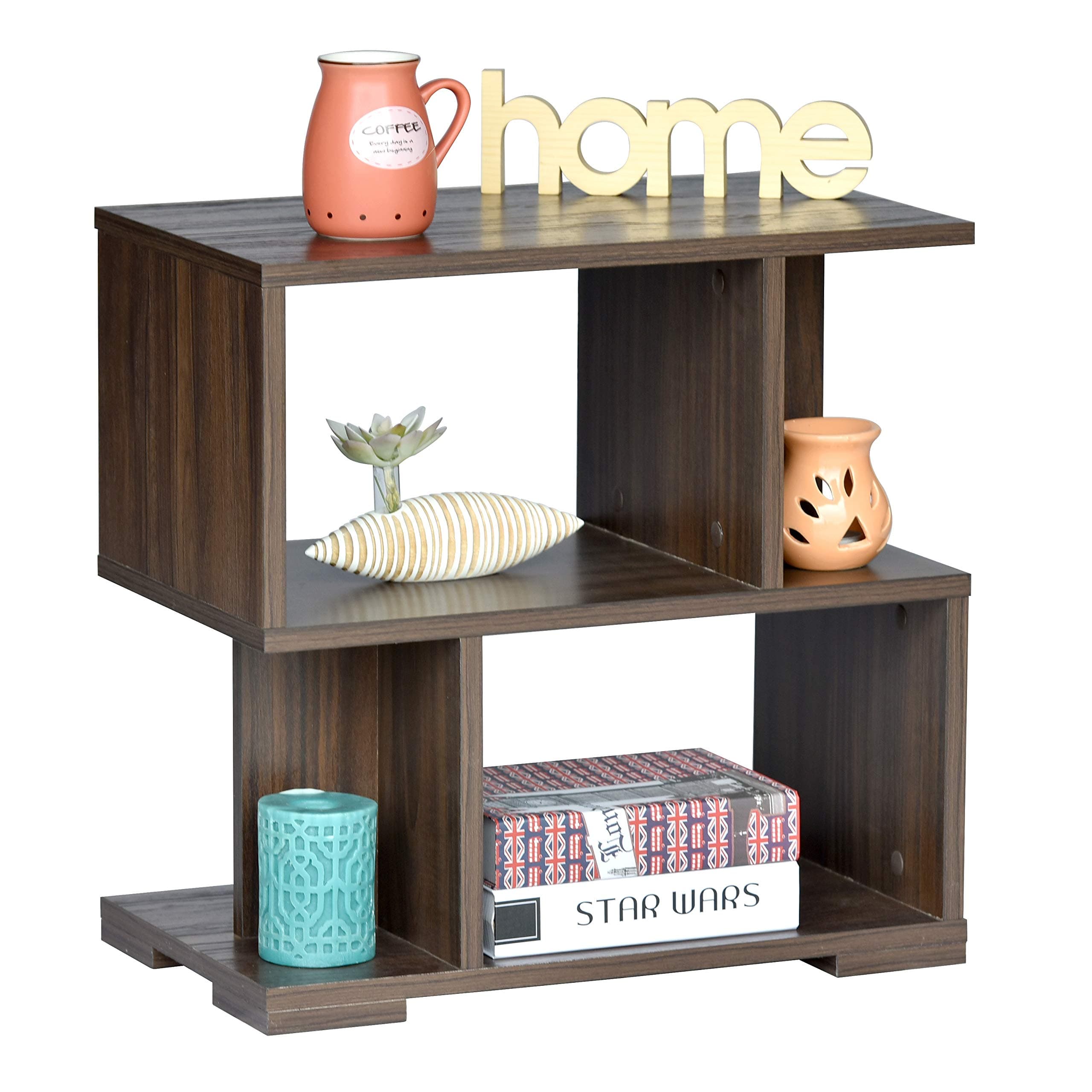 DeckUp Siena Engineered Wood Bed Side Table and End Table (Walnut, Matte Finish)