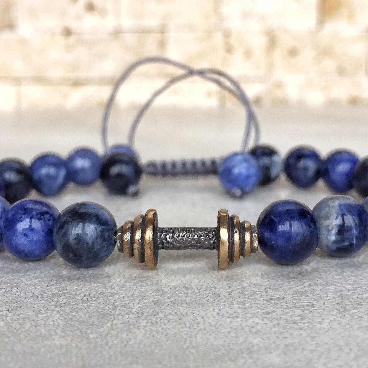 COPPER BARBELL SODALITE MACRAME BRACELET