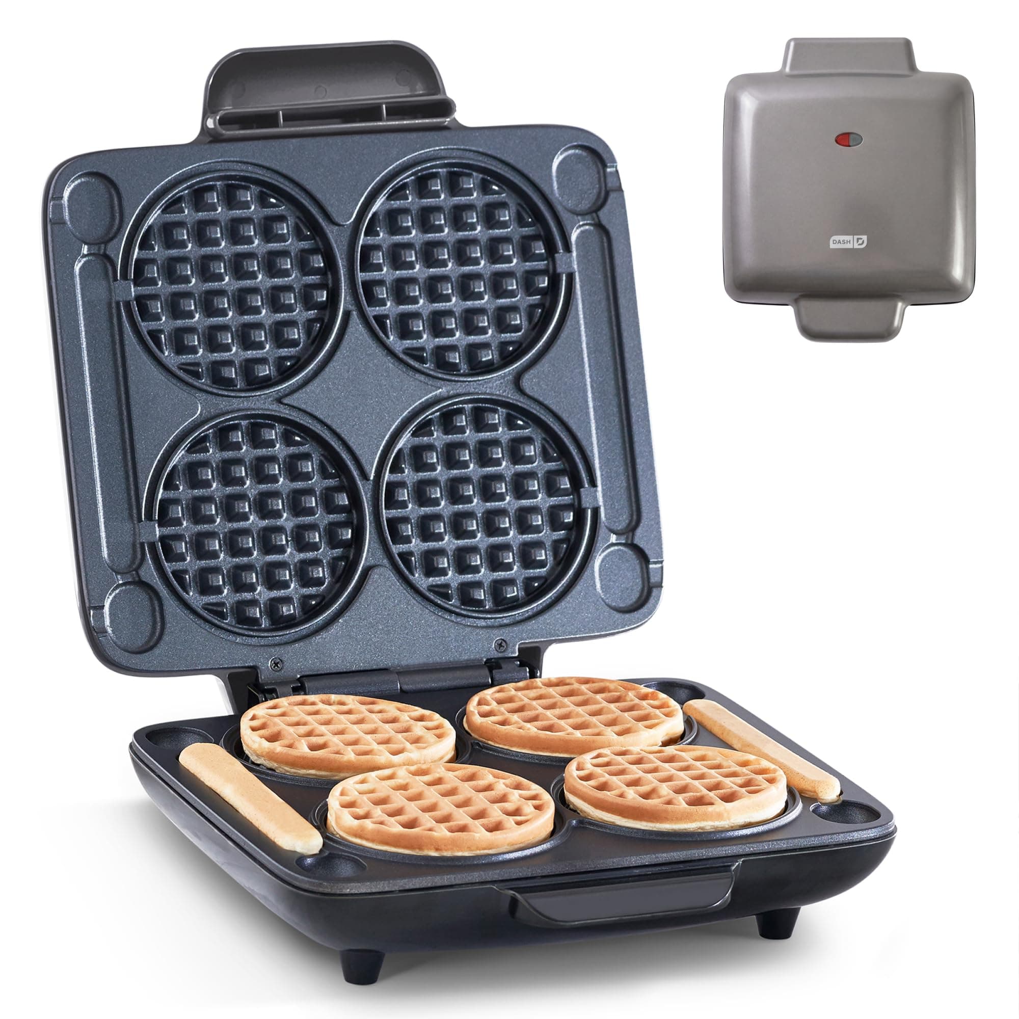 Dash Multi Mini Waffle Maker - Makes Four Waffles at Once for Family Breakfasts - Dual Nonstick Heating Plates & Easy-Release Surface - Compact & Fast-Heating - Graphite